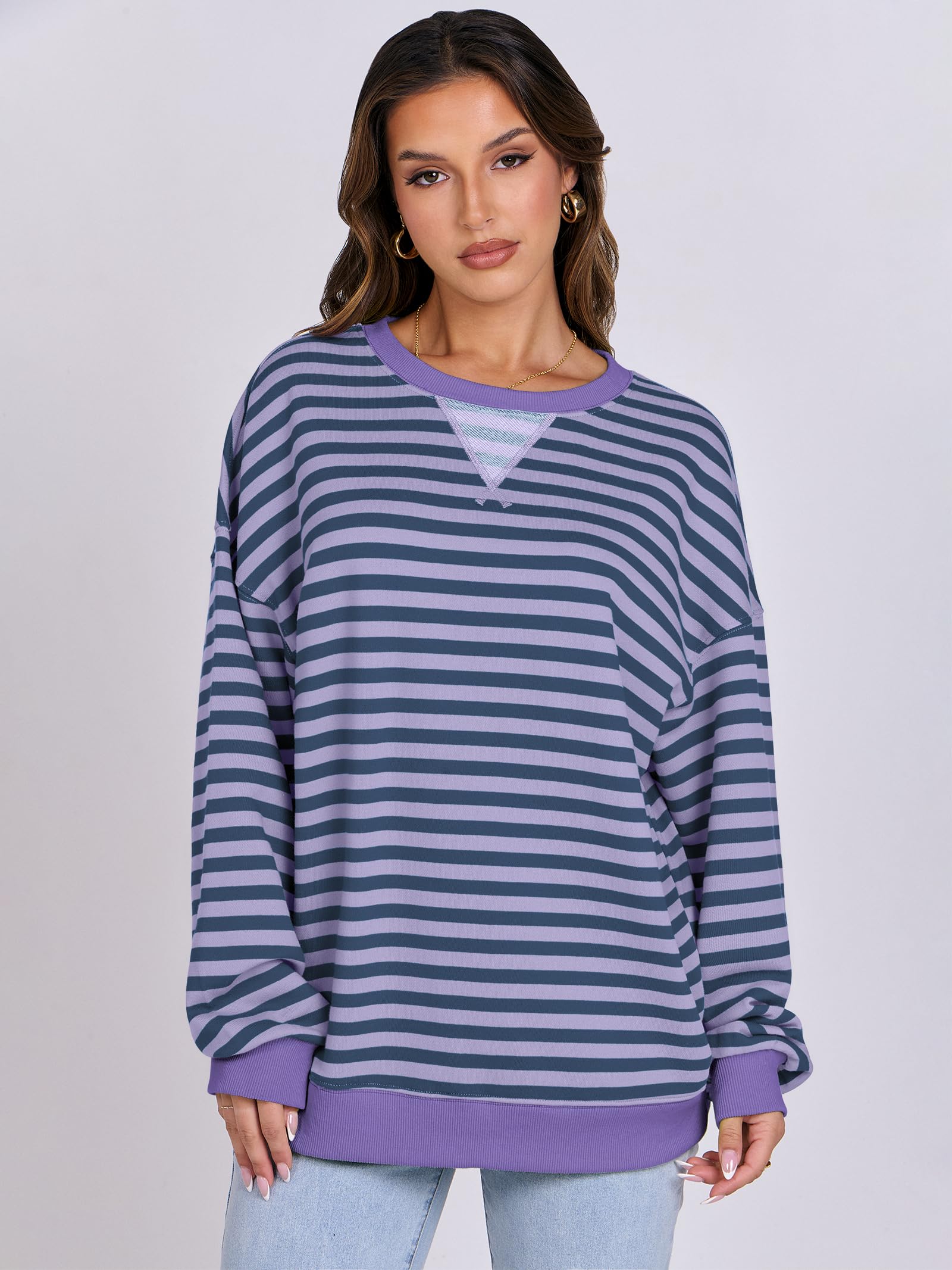 Women Striped Oversized Sweatshirt Long Sleeve