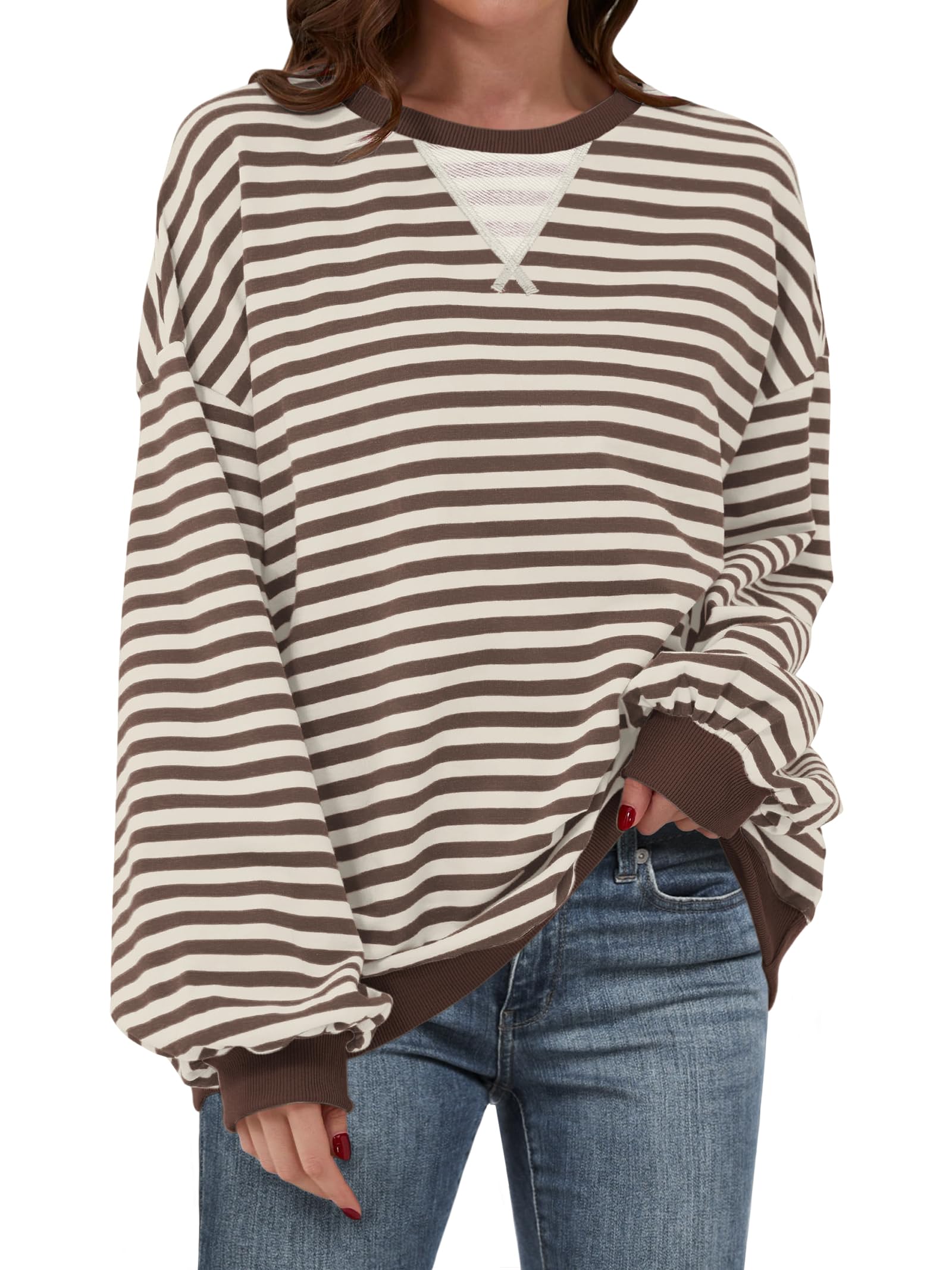 Women Striped Oversized Sweatshirt Long Sleeve