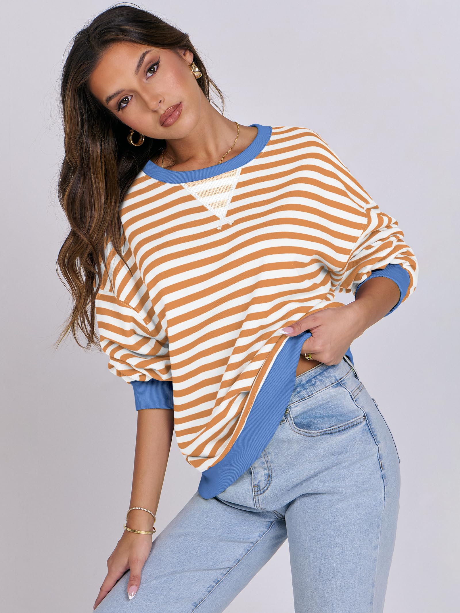 Women Striped Oversized Sweatshirt Long Sleeve