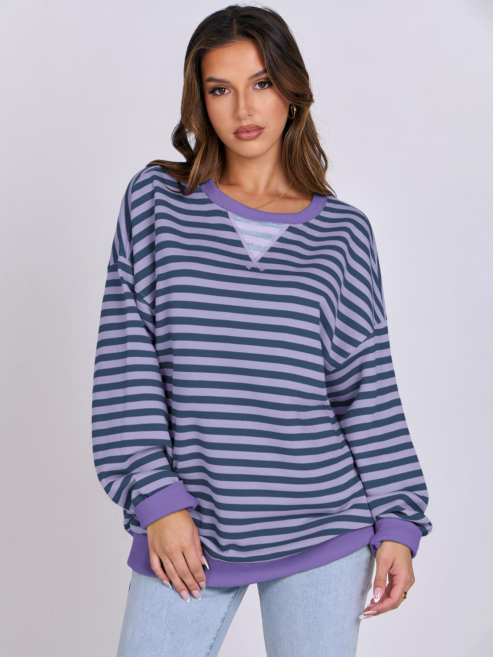 Women Striped Oversized Sweatshirt Long Sleeve