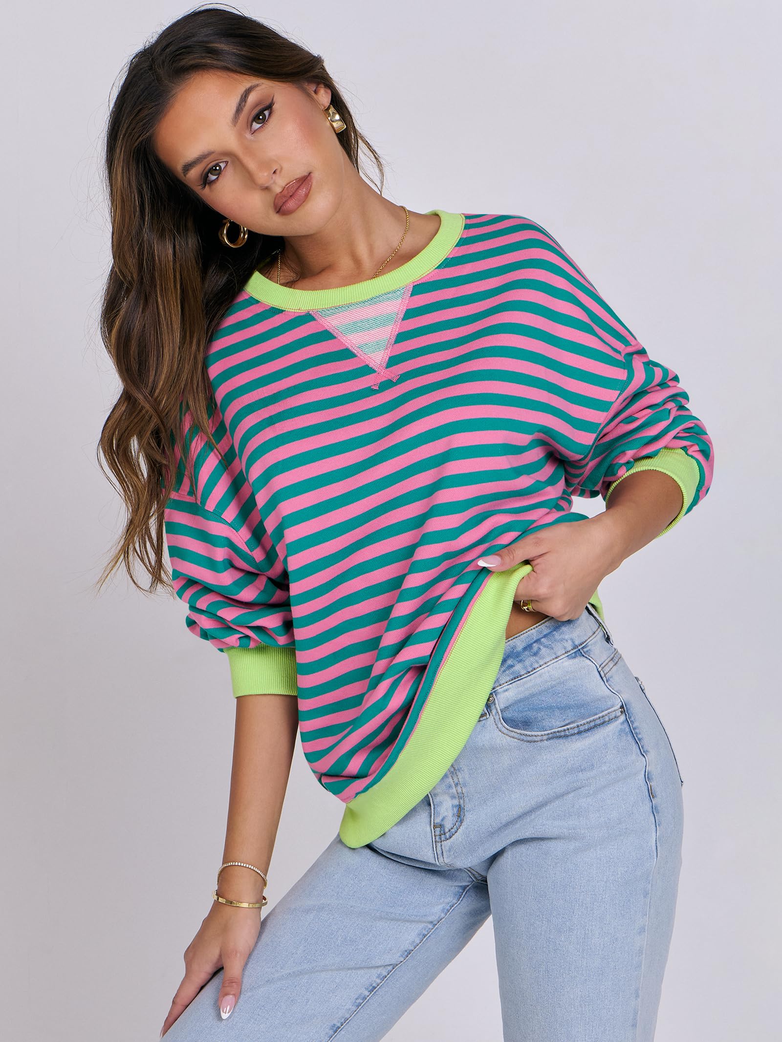 Women Striped Oversized Sweatshirt Long Sleeve