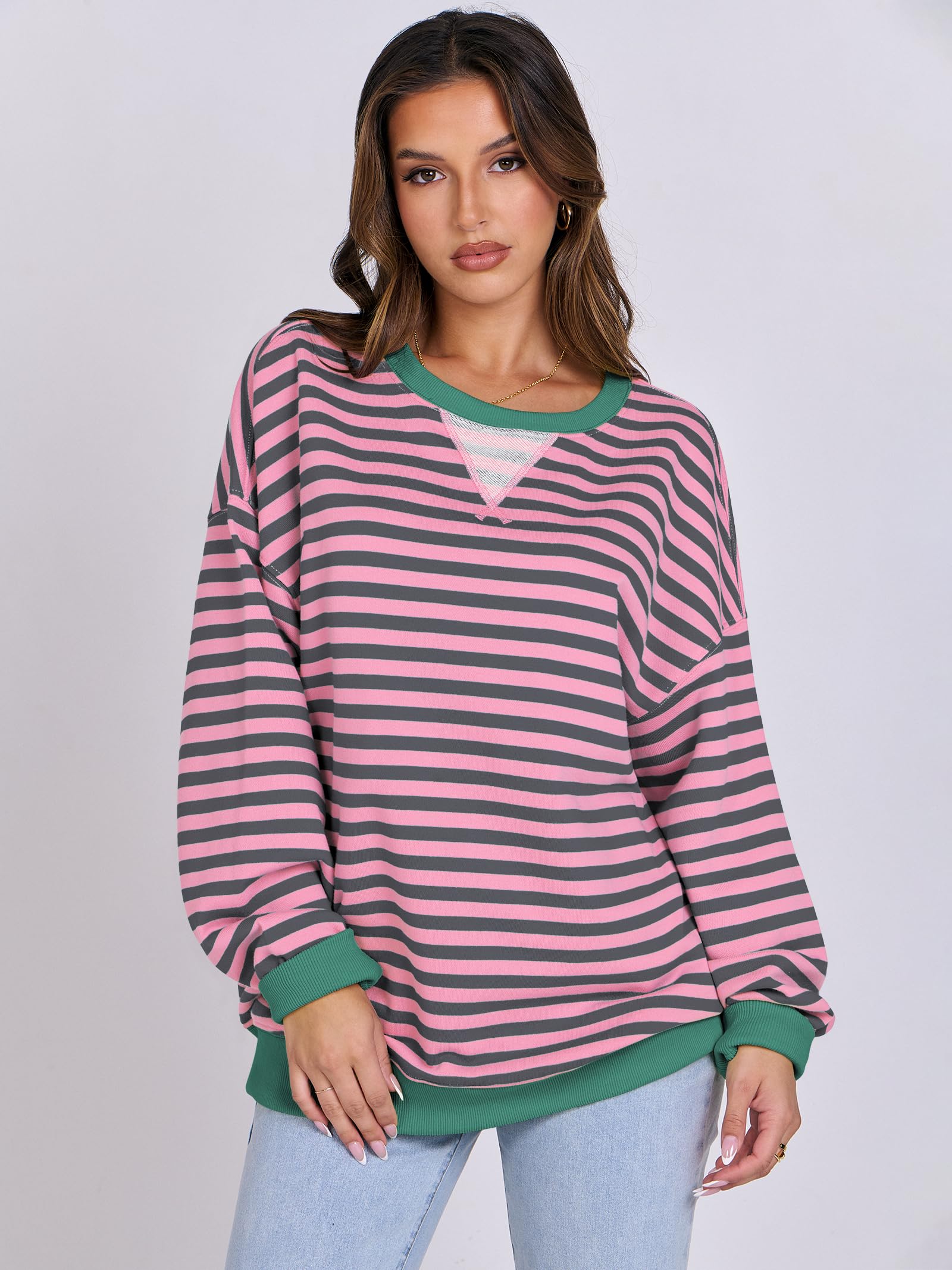 Women Striped Oversized Sweatshirt Long Sleeve