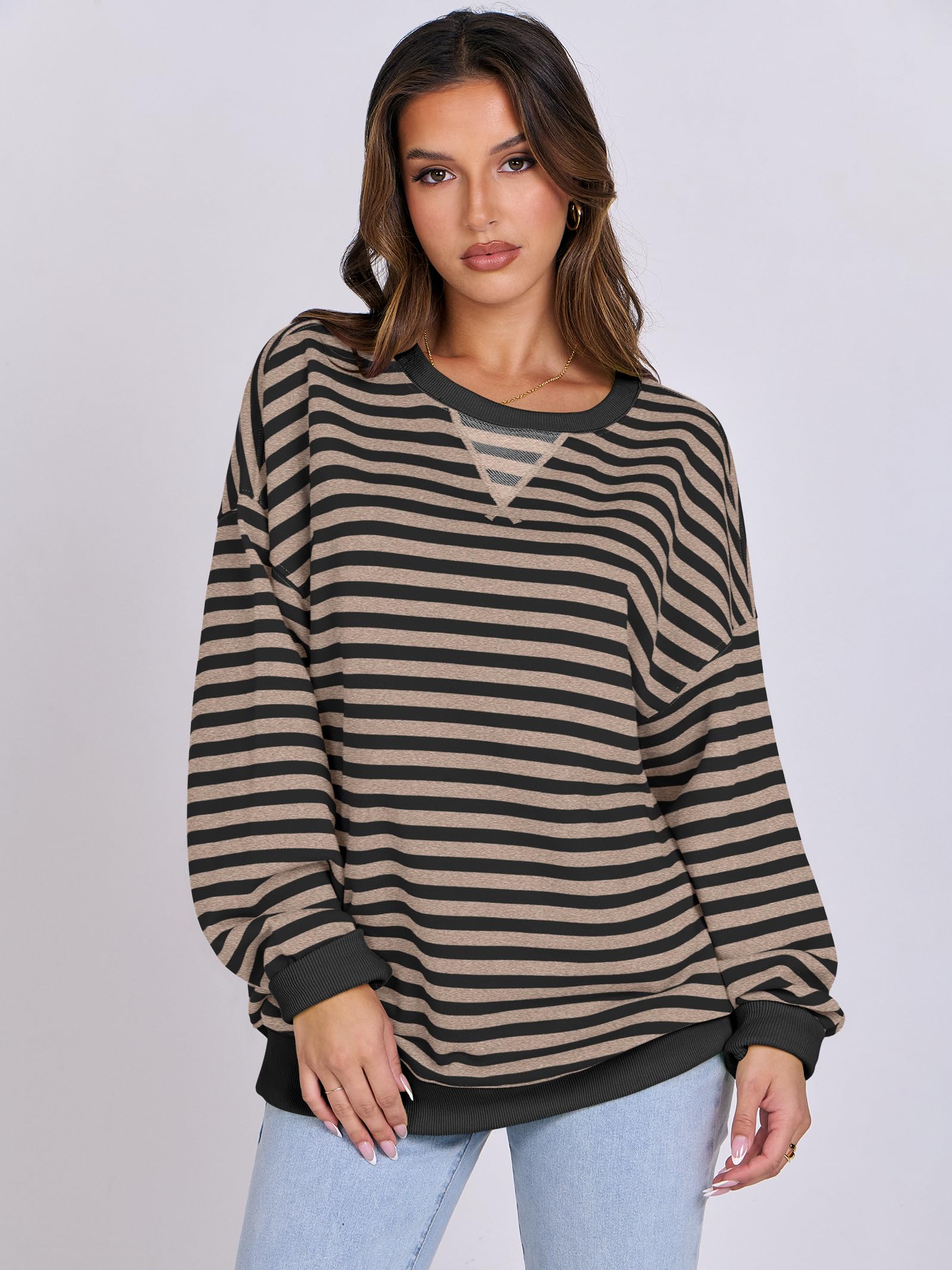 Women Striped Oversized Sweatshirt Long Sleeve