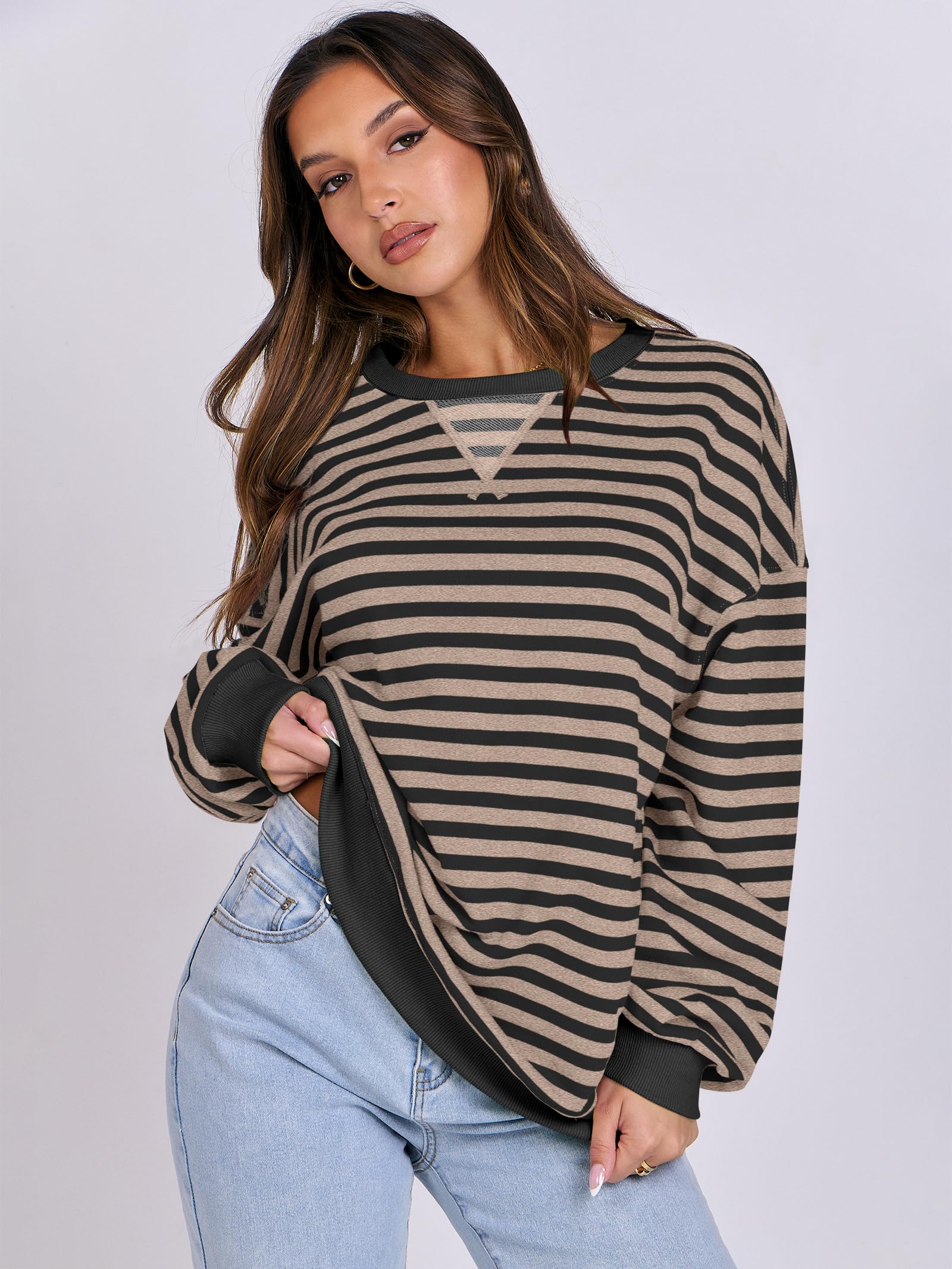 Women Striped Oversized Sweatshirt Long Sleeve