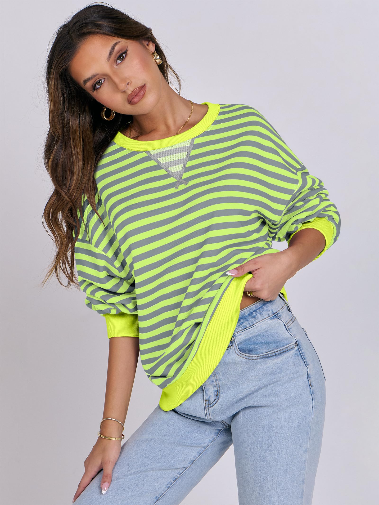 Women Striped Oversized Sweatshirt Long Sleeve