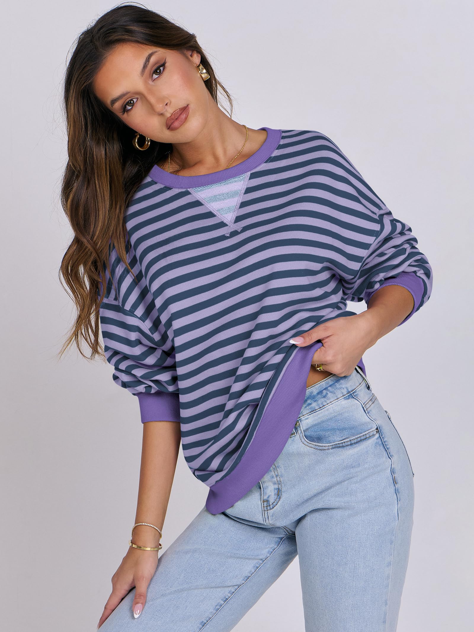 Women Striped Oversized Sweatshirt Long Sleeve