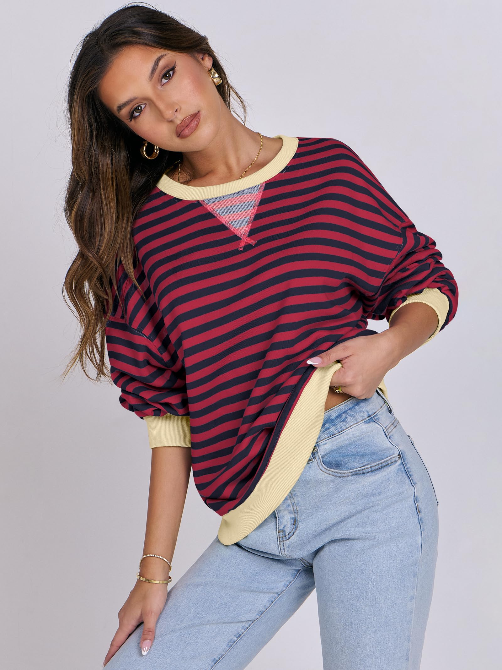 Women Striped Oversized Sweatshirt Long Sleeve