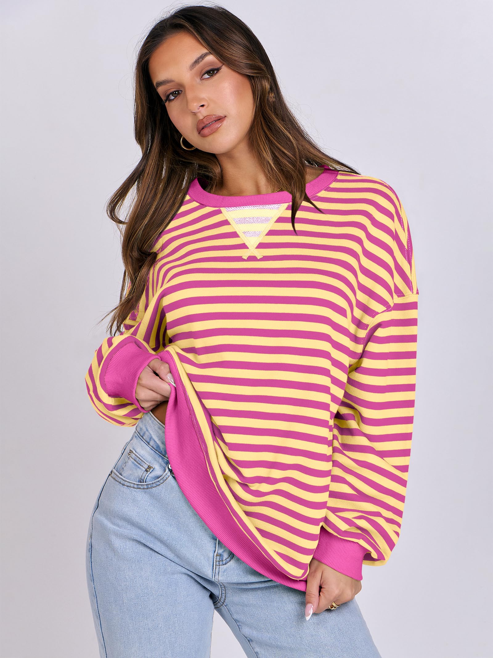 Women Striped Oversized Sweatshirt Long Sleeve