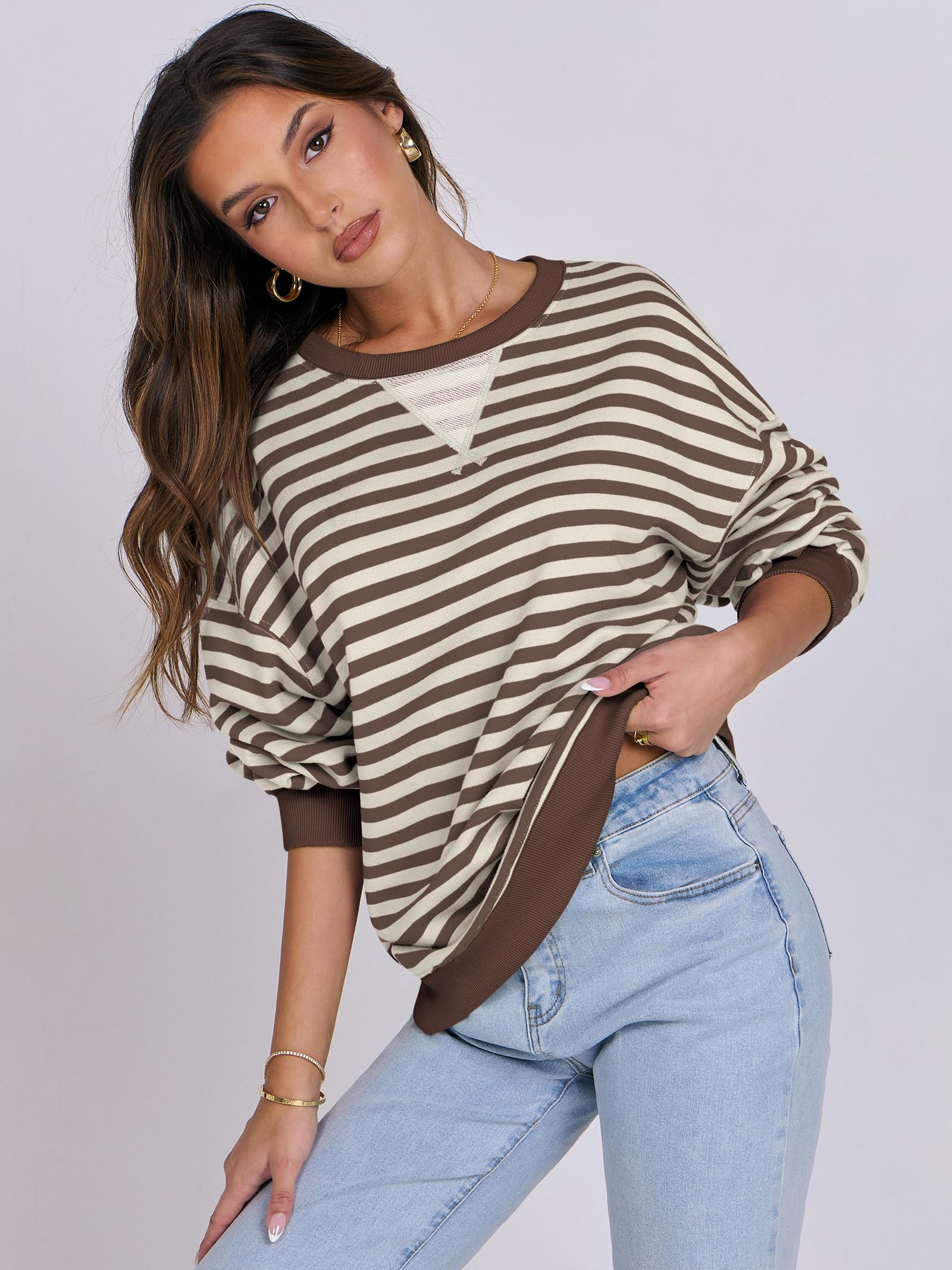 Women Striped Oversized Sweatshirt Long Sleeve