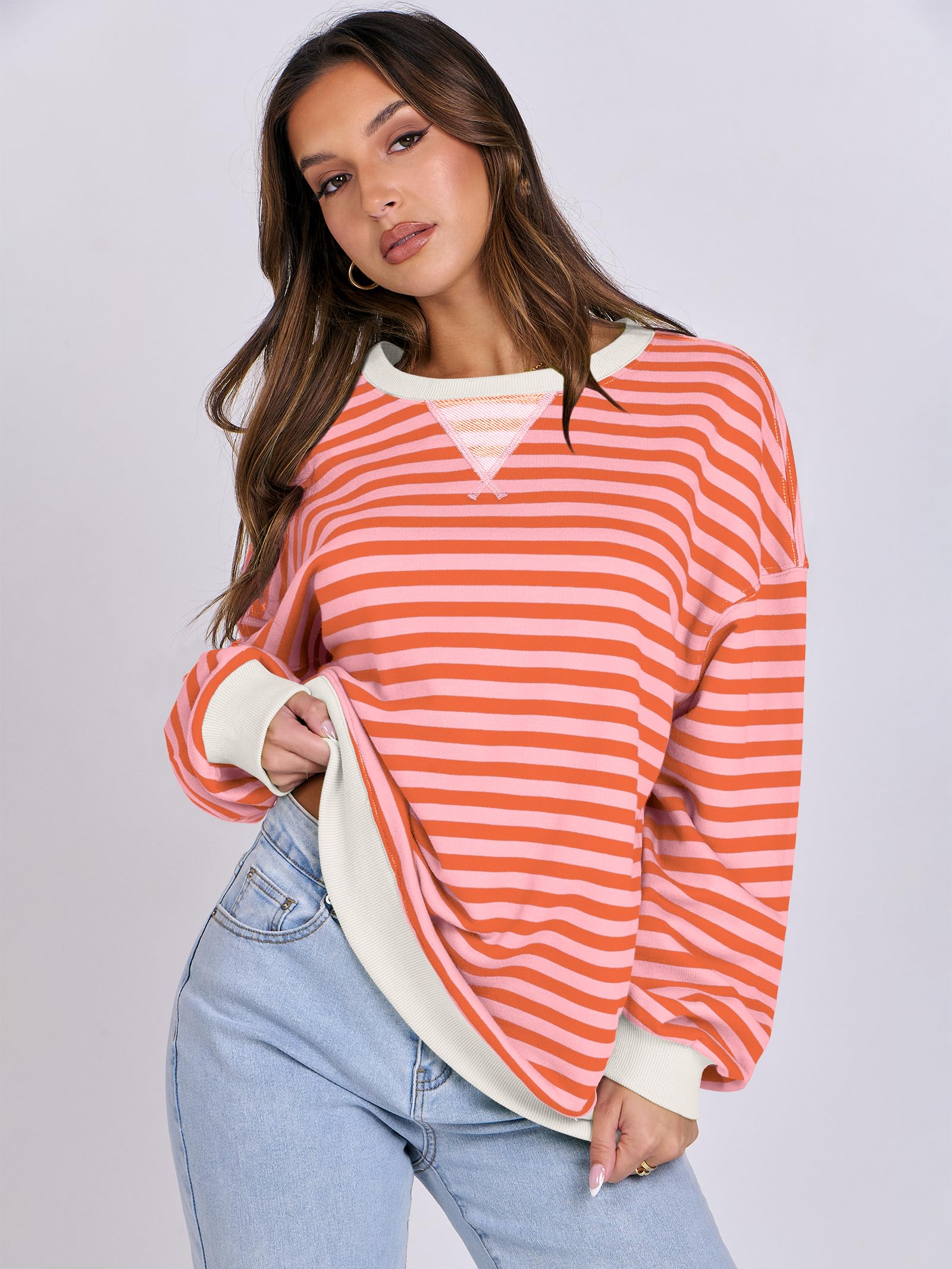 Women Striped Oversized Sweatshirt Long Sleeve