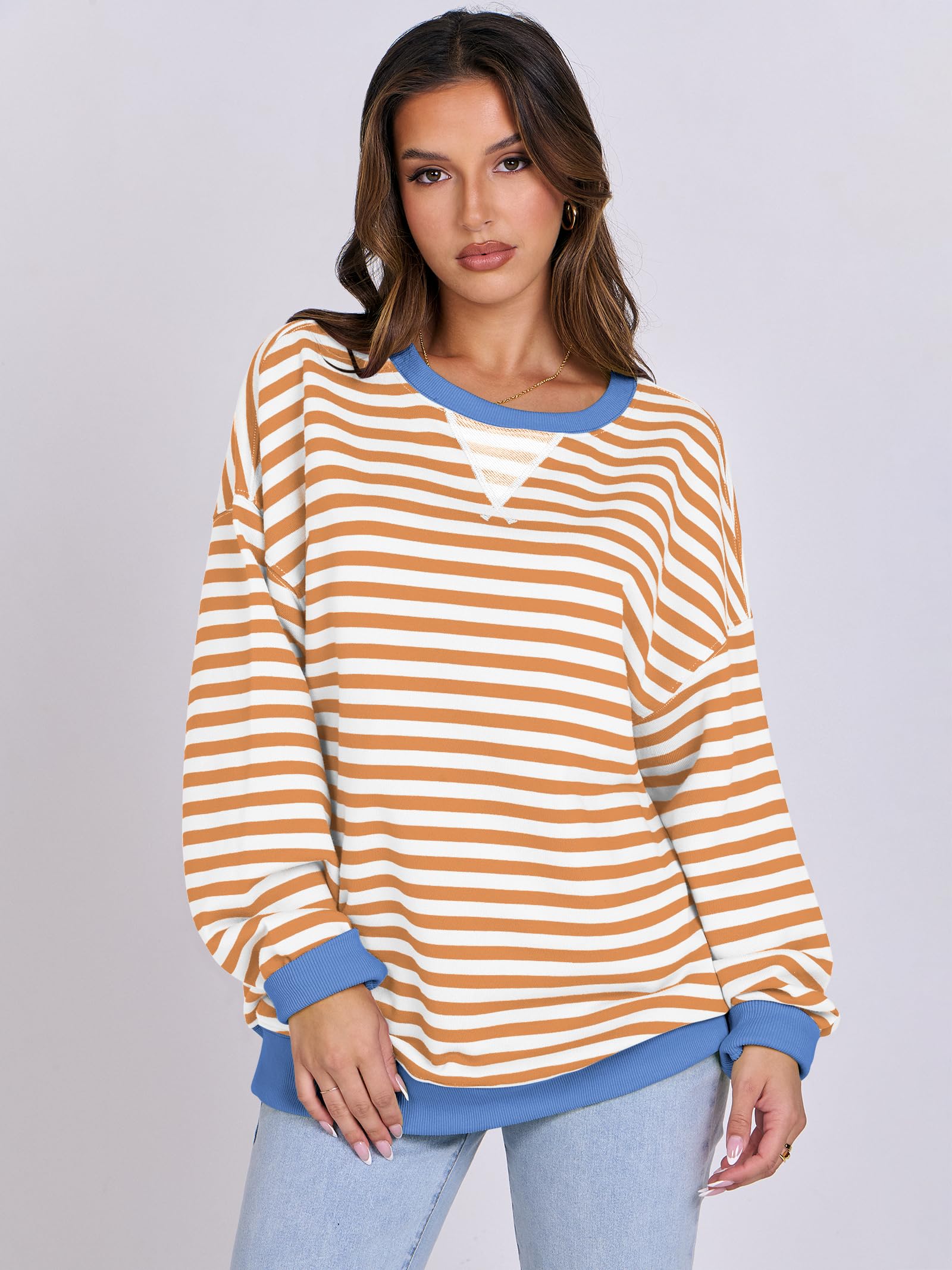 Women Striped Oversized Sweatshirt Long Sleeve