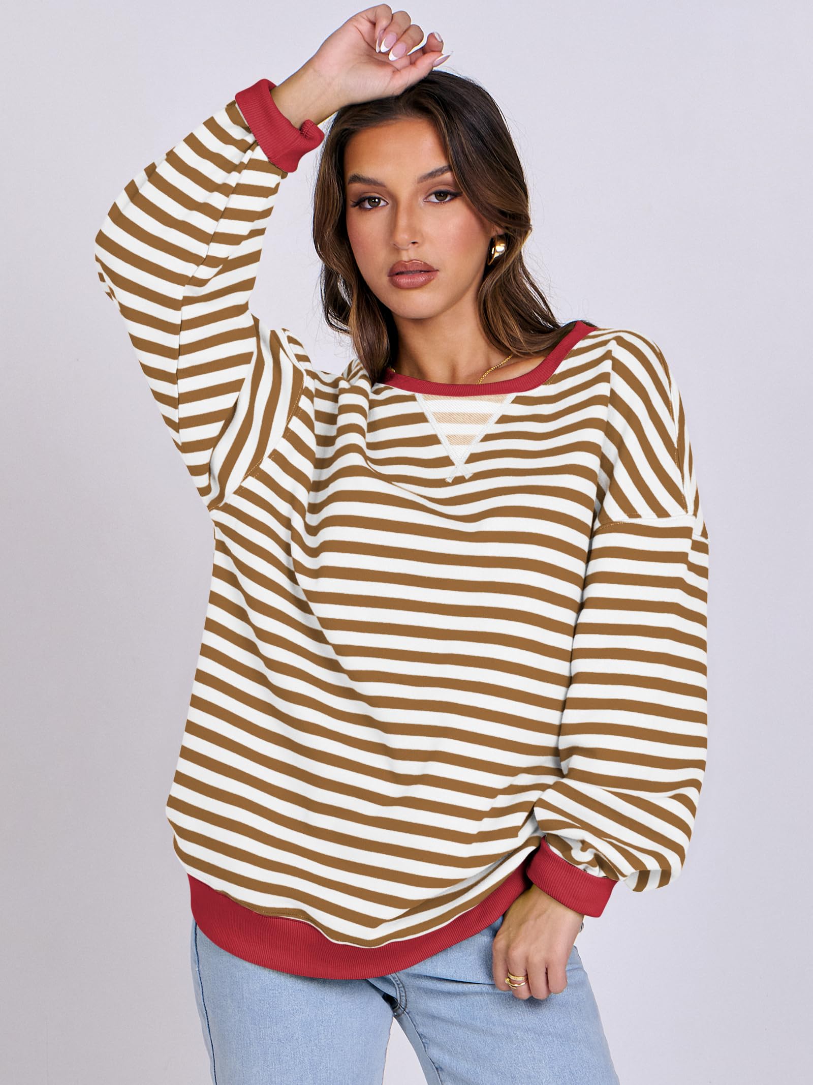 Women Striped Oversized Sweatshirt Long Sleeve