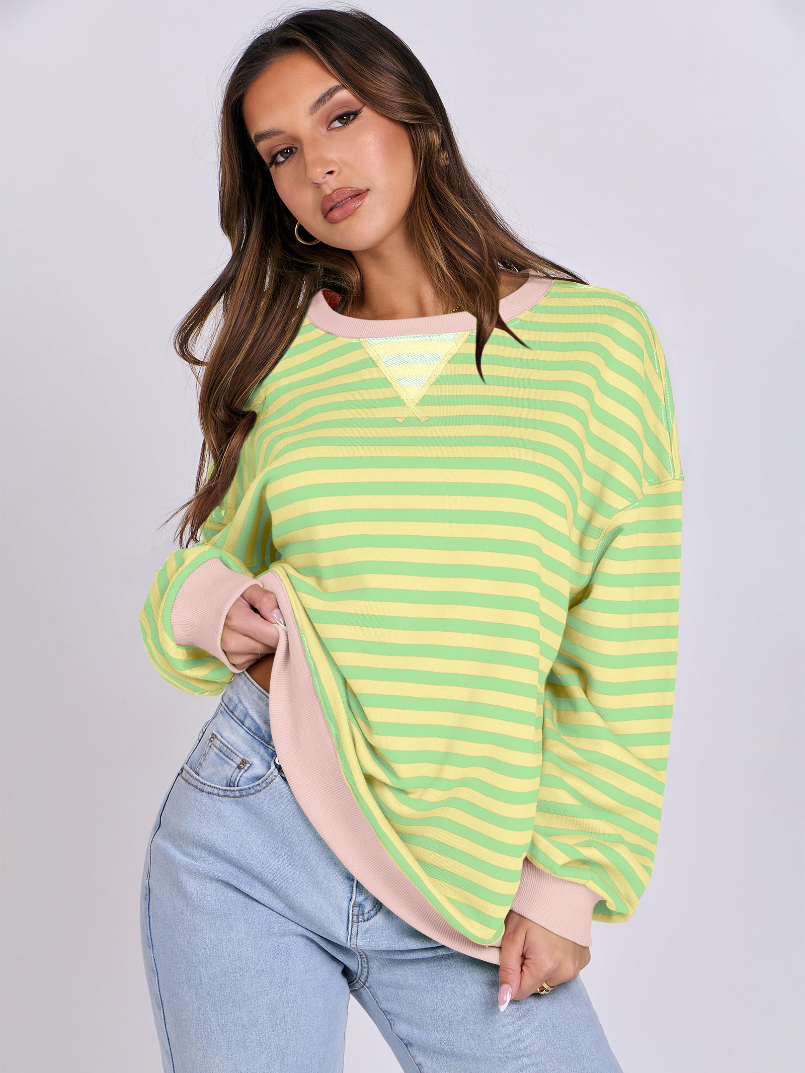 Women Striped Oversized Sweatshirt Long Sleeve