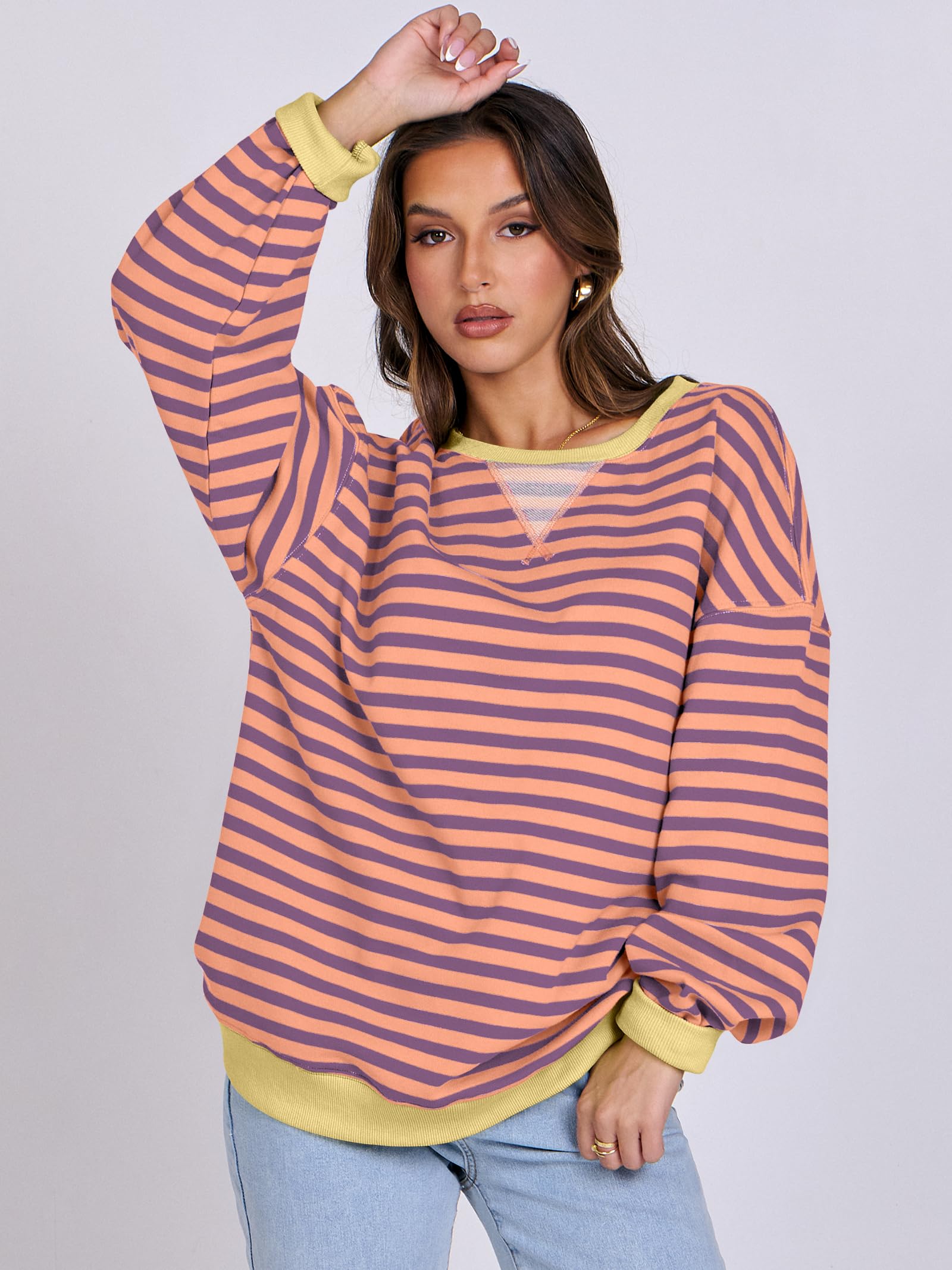 Women Striped Oversized Sweatshirt Long Sleeve