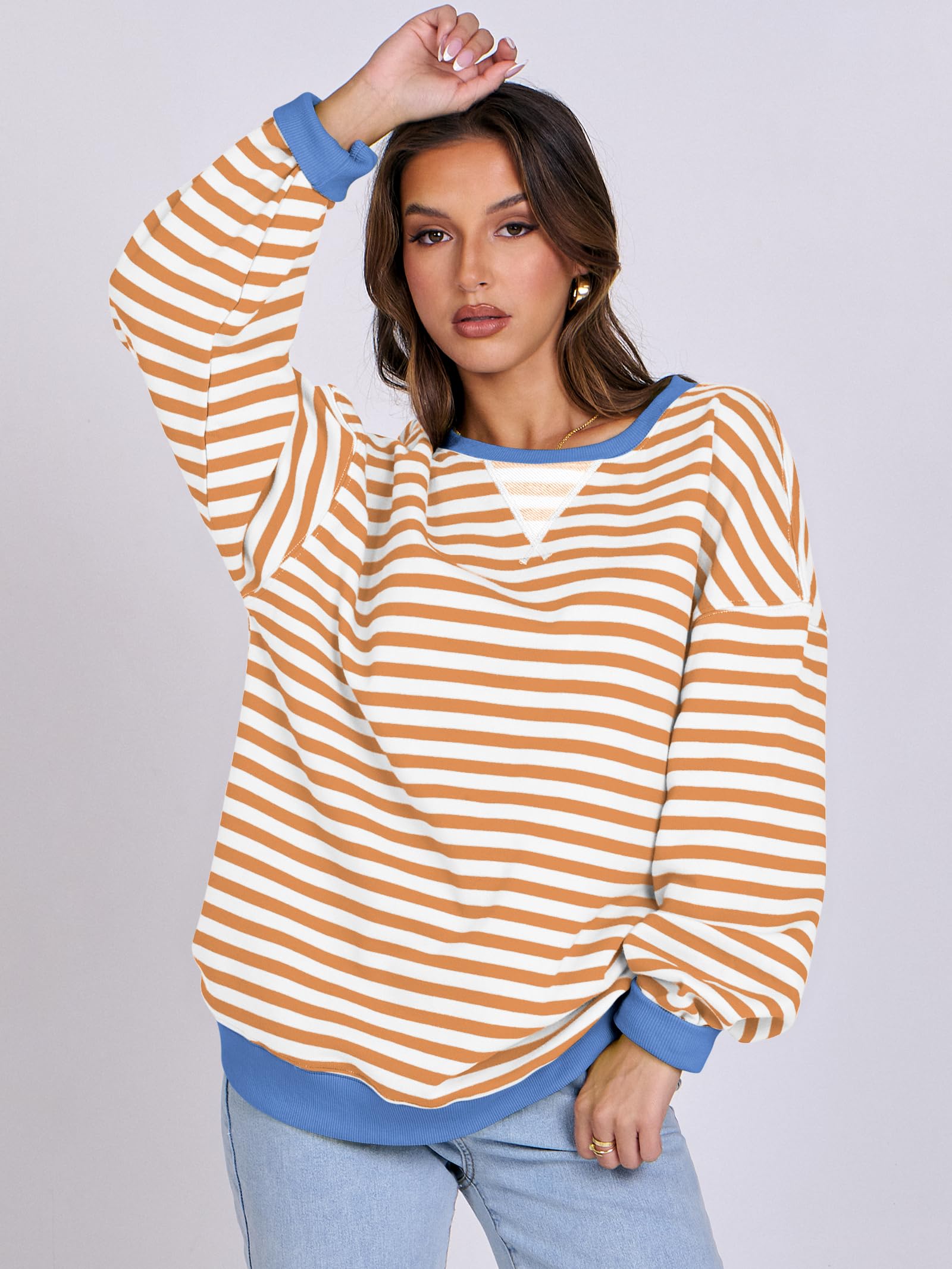 Women Striped Oversized Sweatshirt Long Sleeve