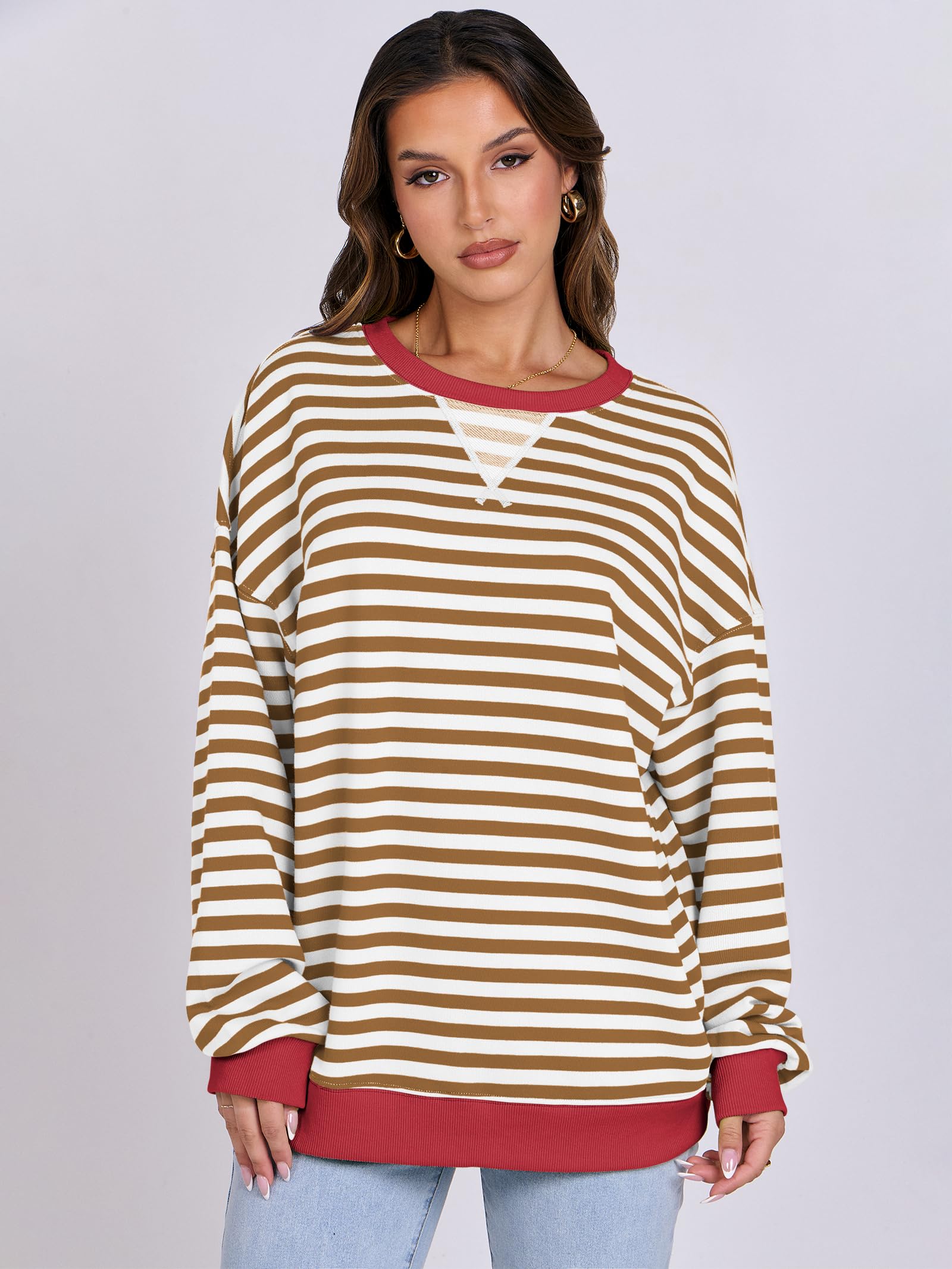 Women Striped Oversized Sweatshirt Long Sleeve