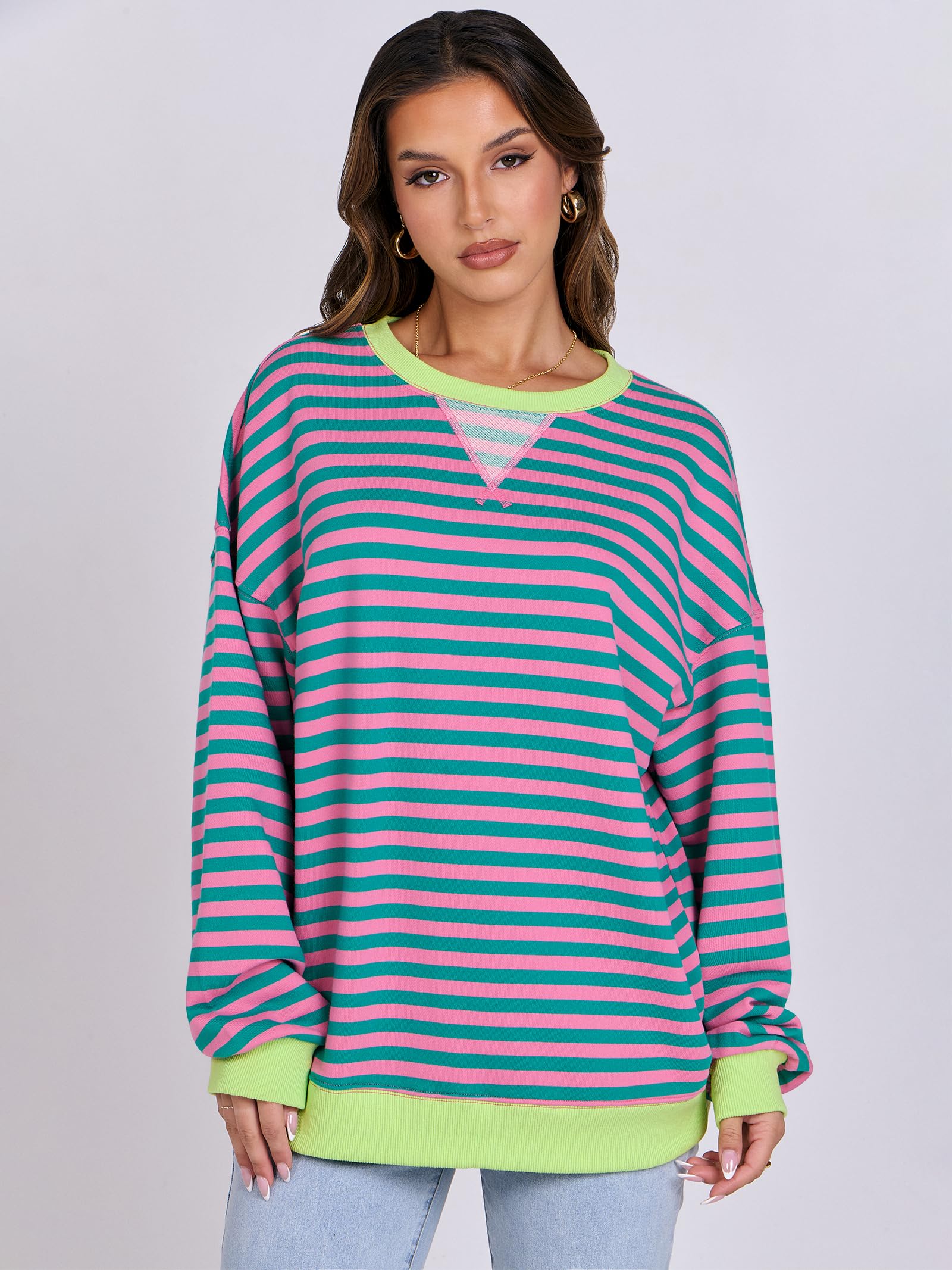 Women Striped Oversized Sweatshirt Long Sleeve