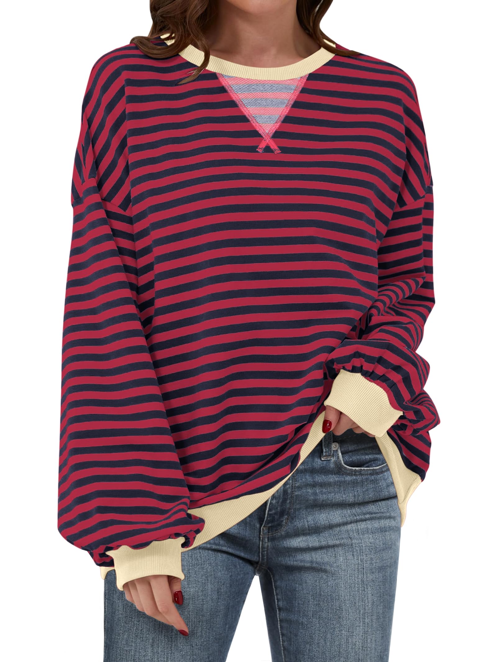 Women Striped Oversized Sweatshirt Long Sleeve