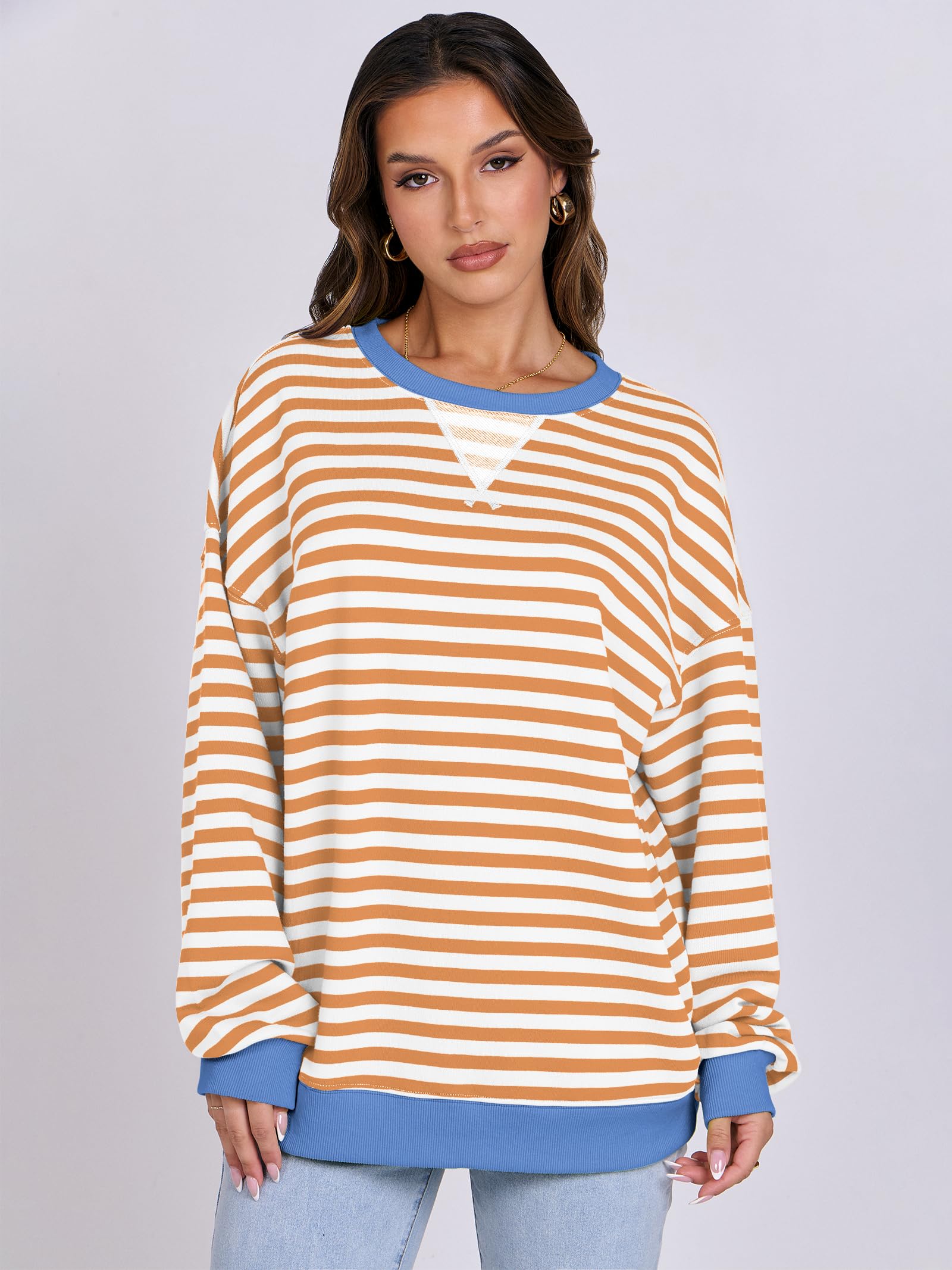 Women Striped Oversized Sweatshirt Long Sleeve