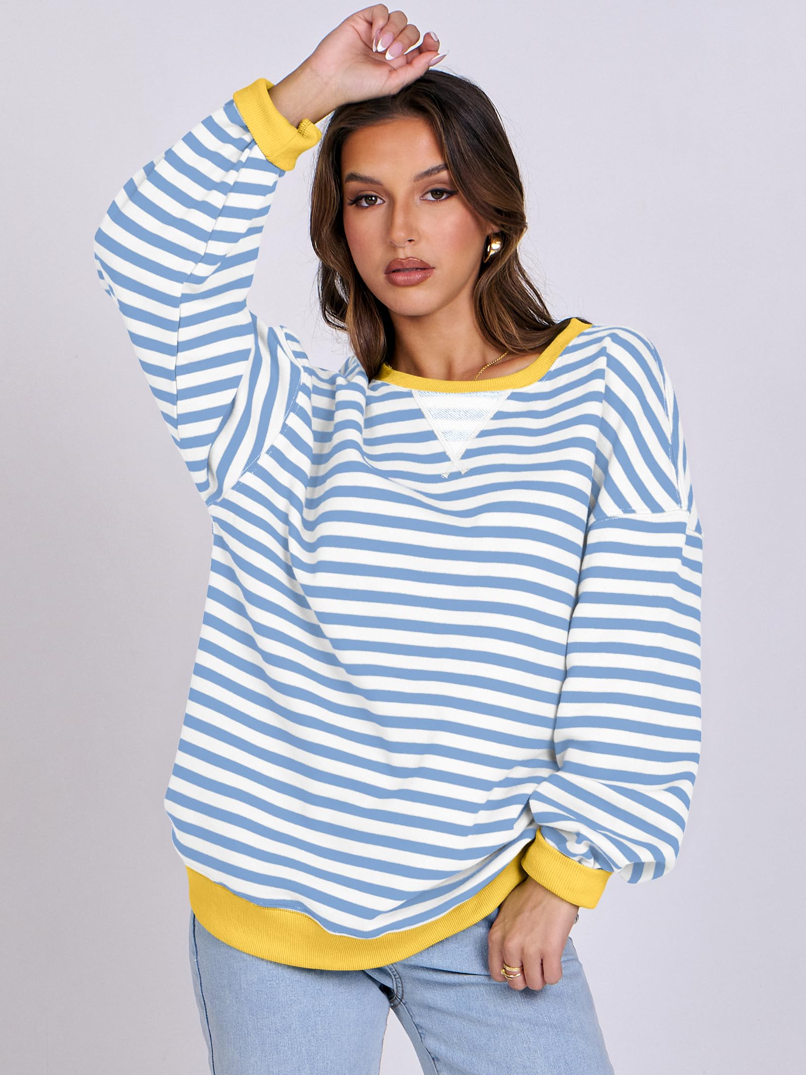 Women Striped Oversized Sweatshirt Long Sleeve