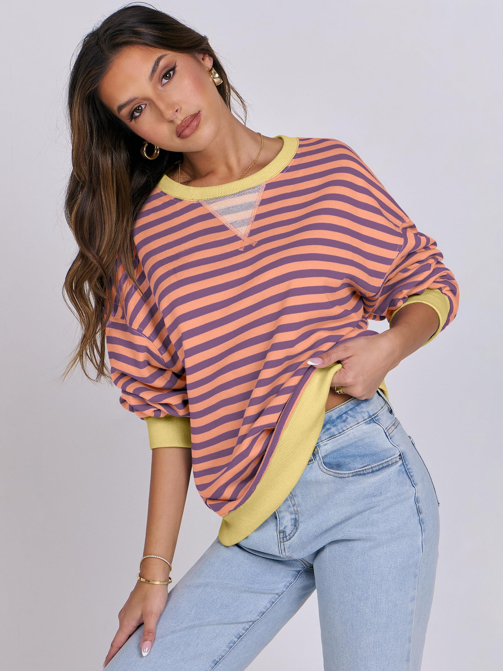 Women Striped Oversized Sweatshirt Long Sleeve