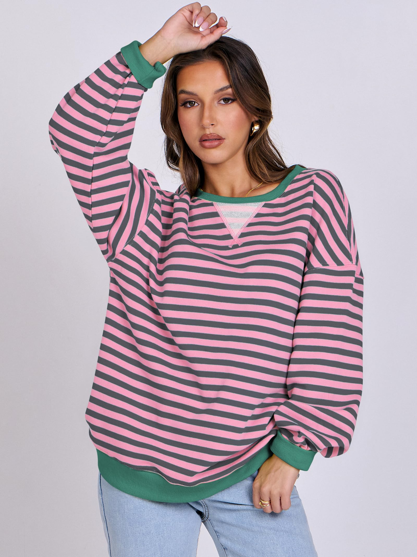 Women Striped Oversized Sweatshirt Long Sleeve