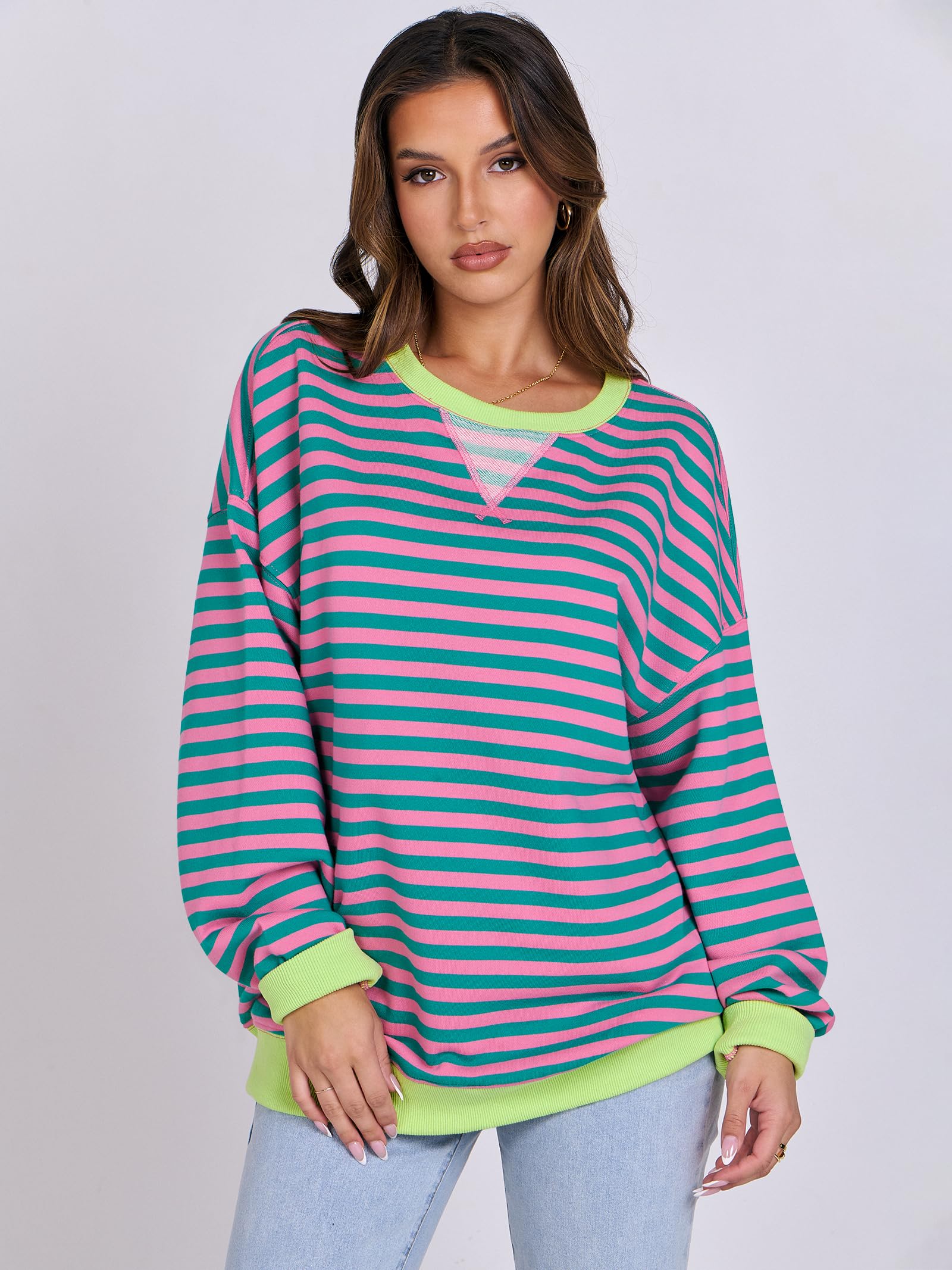 Women Striped Oversized Sweatshirt Long Sleeve