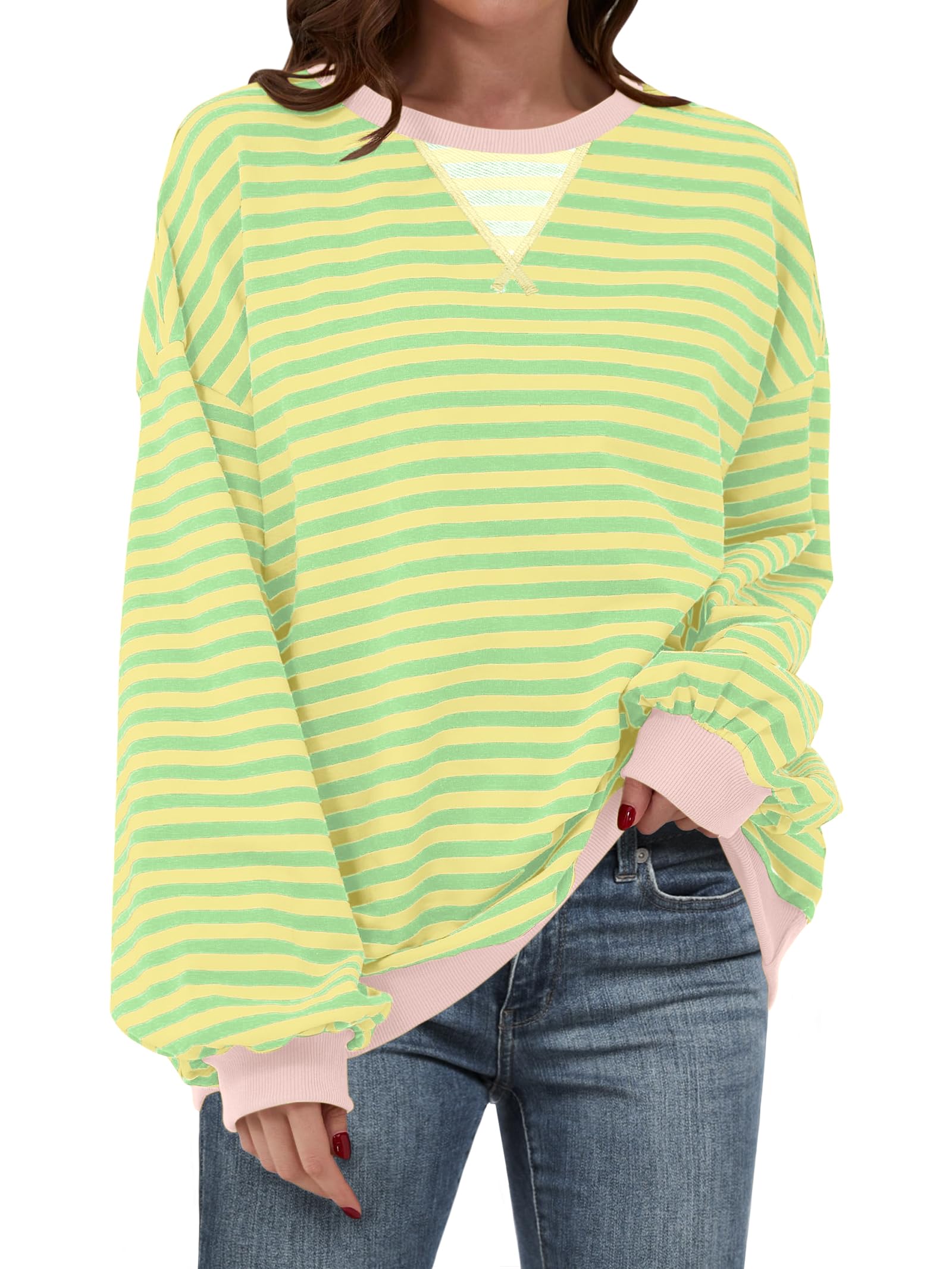 Women Striped Oversized Sweatshirt Long Sleeve