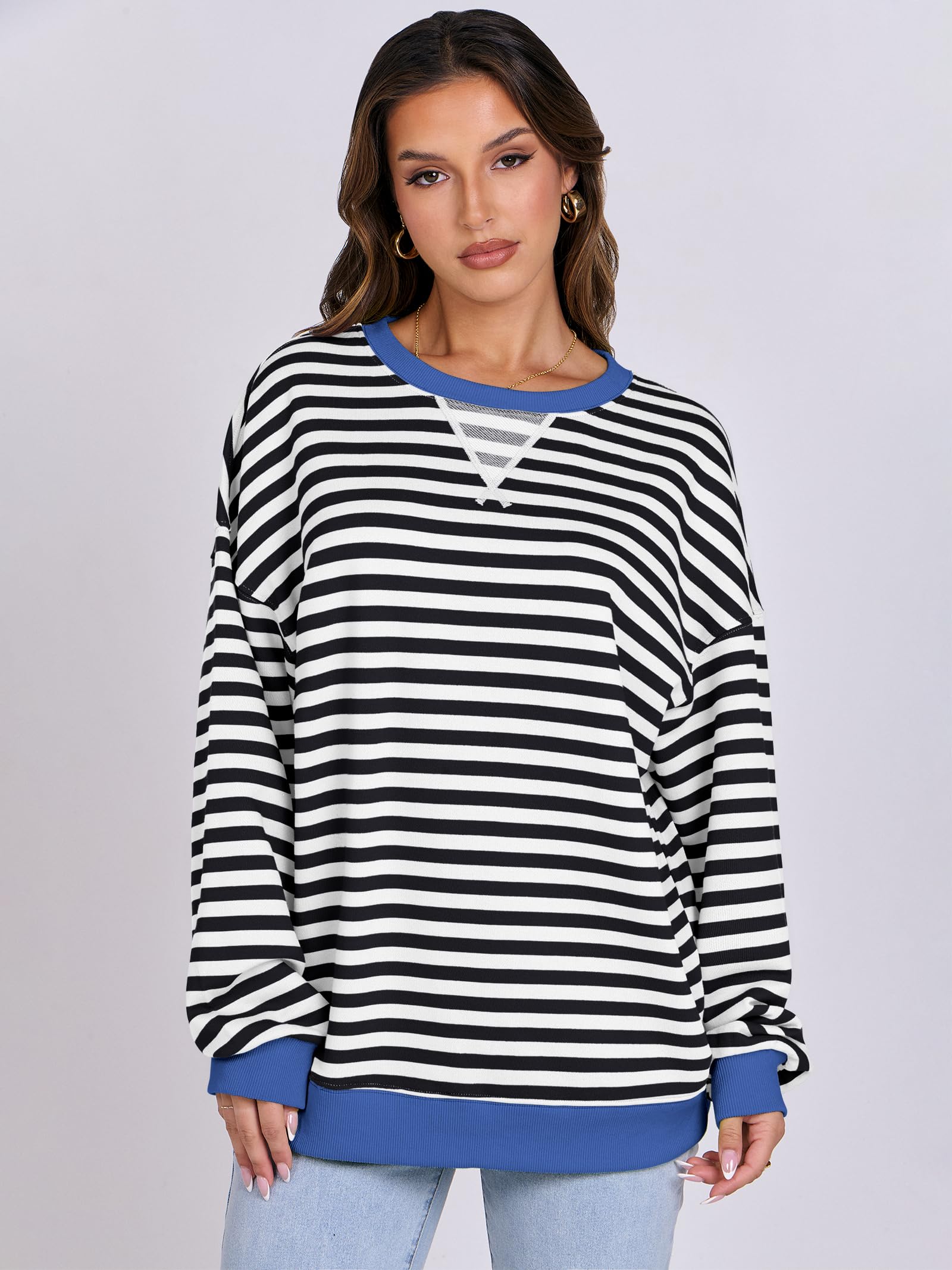 Women Striped Oversized Sweatshirt Long Sleeve