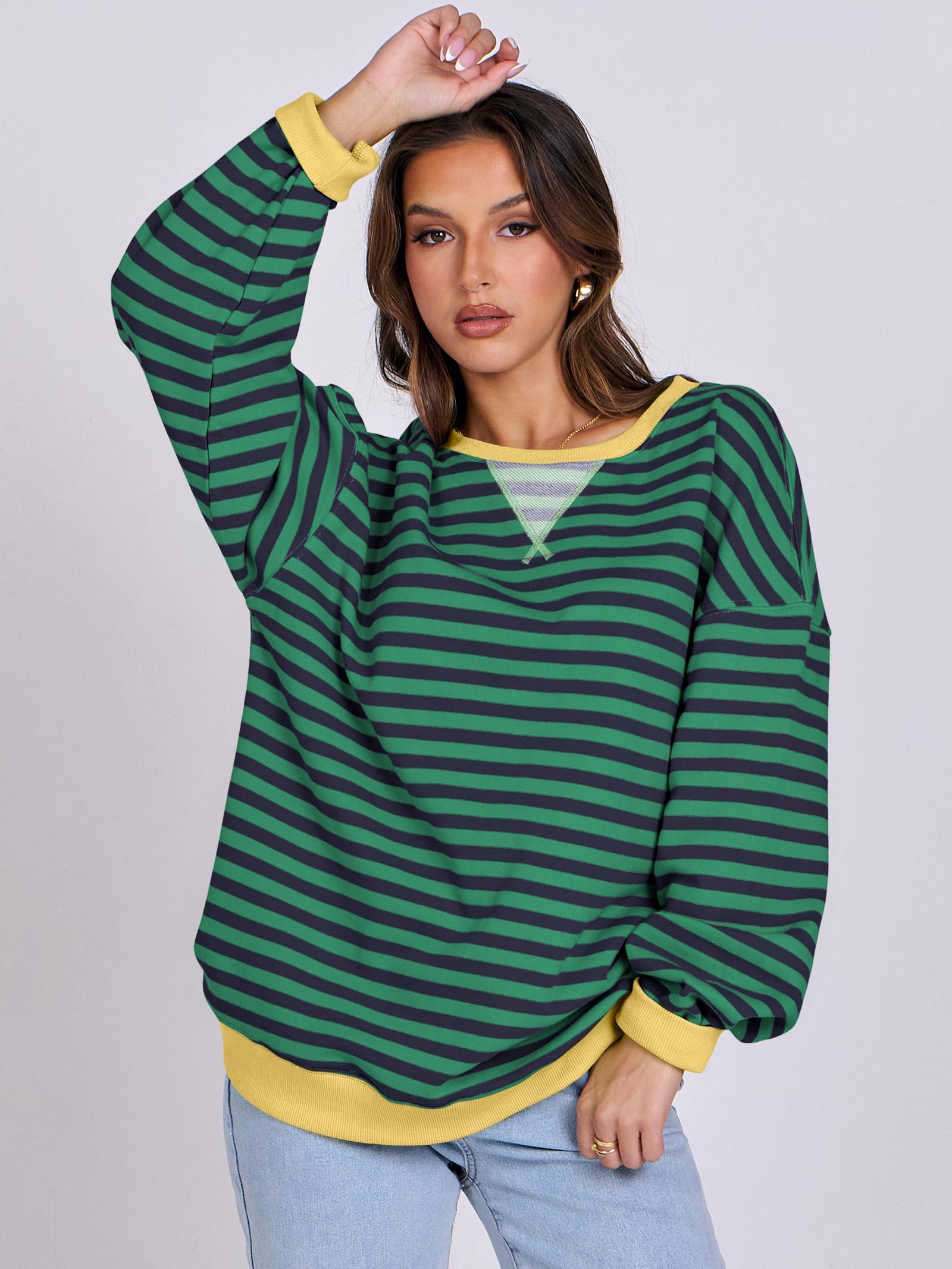 Women Striped Oversized Sweatshirt Long Sleeve