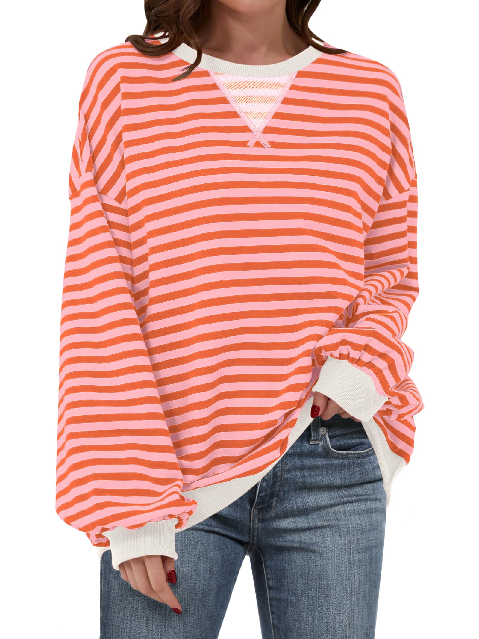 Women Striped Oversized Sweatshirt Long Sleeve