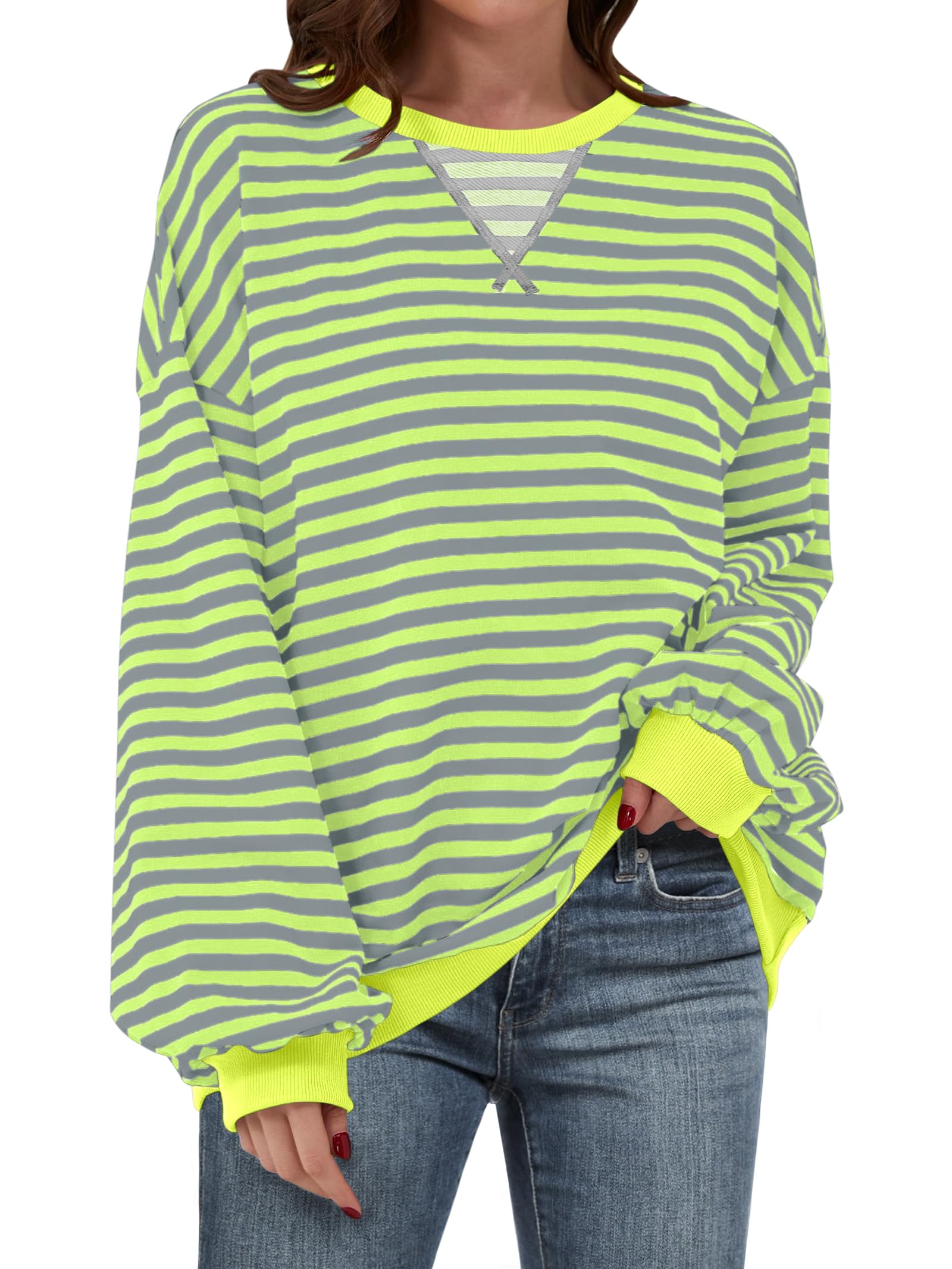 Women Striped Oversized Sweatshirt Long Sleeve