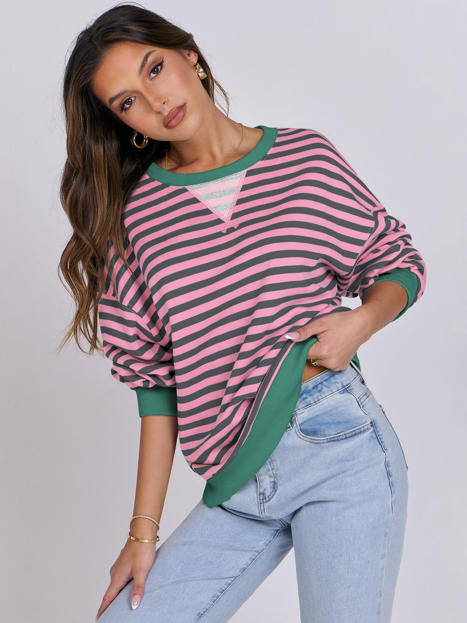 Women Striped Oversized Sweatshirt Long Sleeve