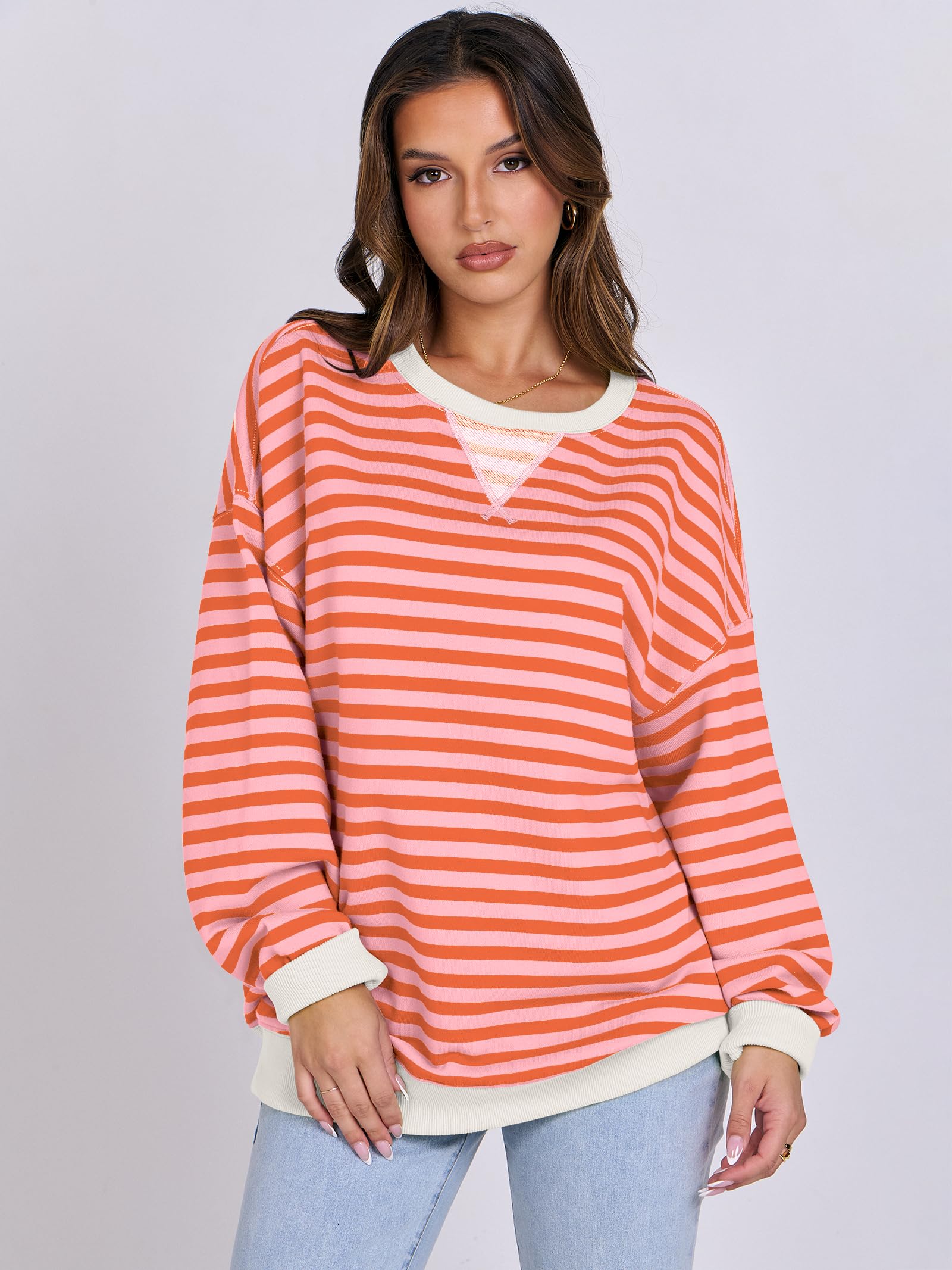 Women Striped Oversized Sweatshirt Long Sleeve