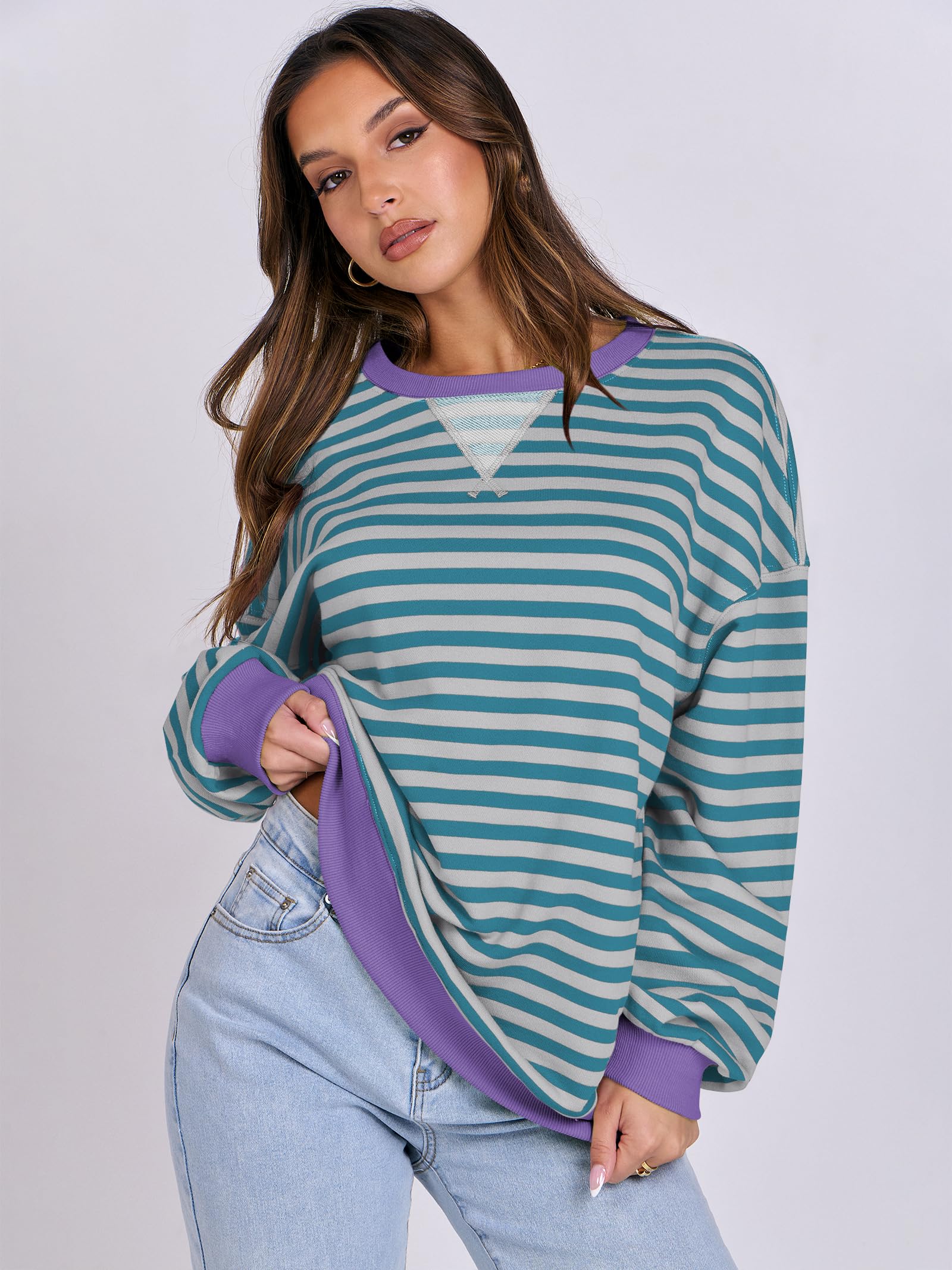 Women Striped Oversized Sweatshirt Long Sleeve