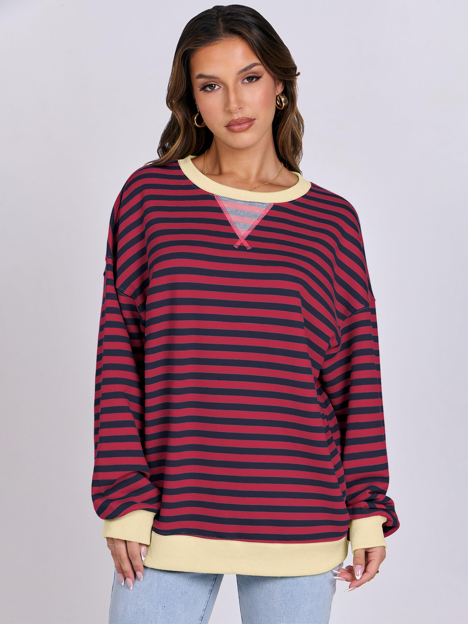 Women Striped Oversized Sweatshirt Long Sleeve