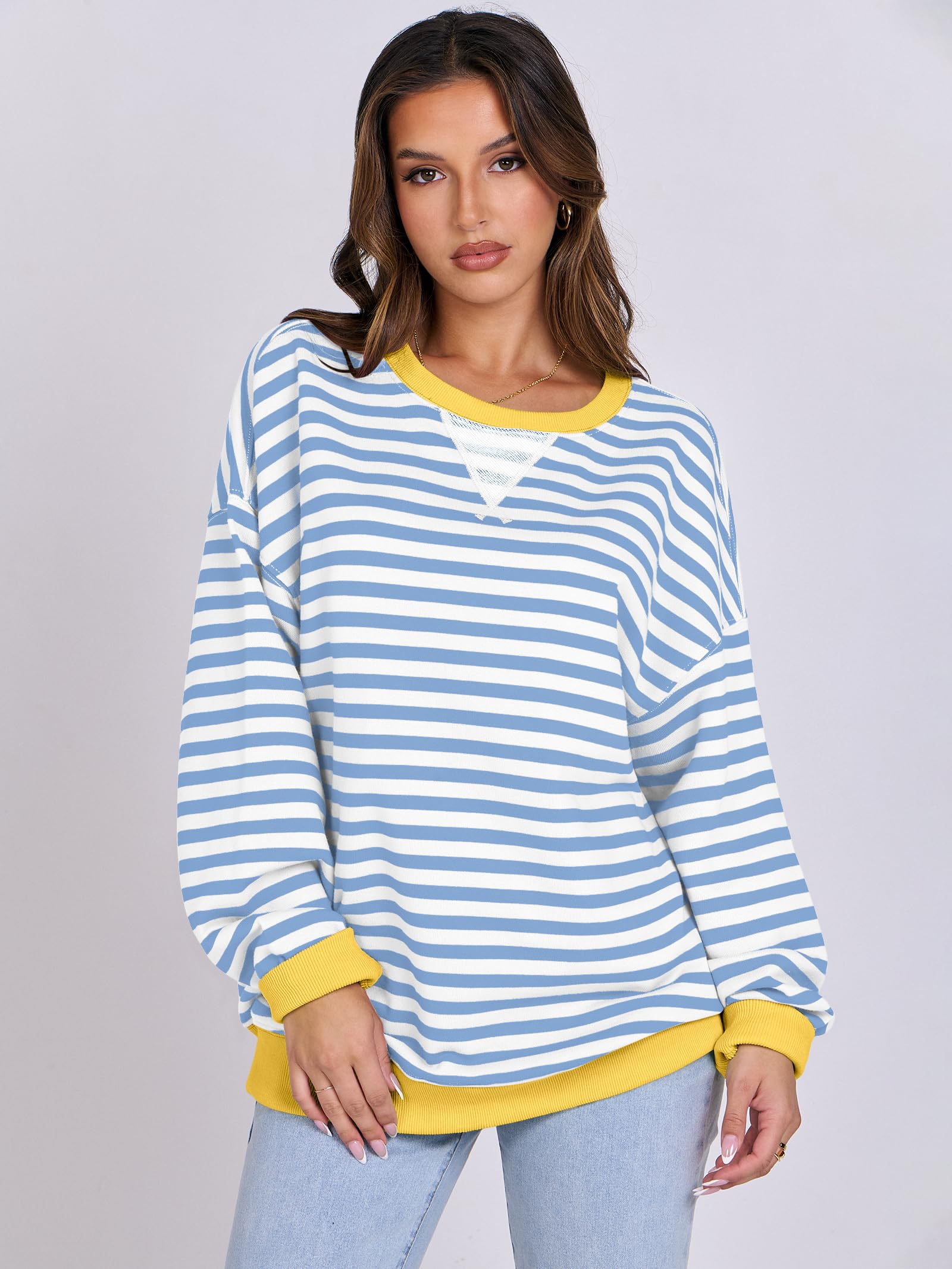 Women Striped Oversized Sweatshirt Long Sleeve