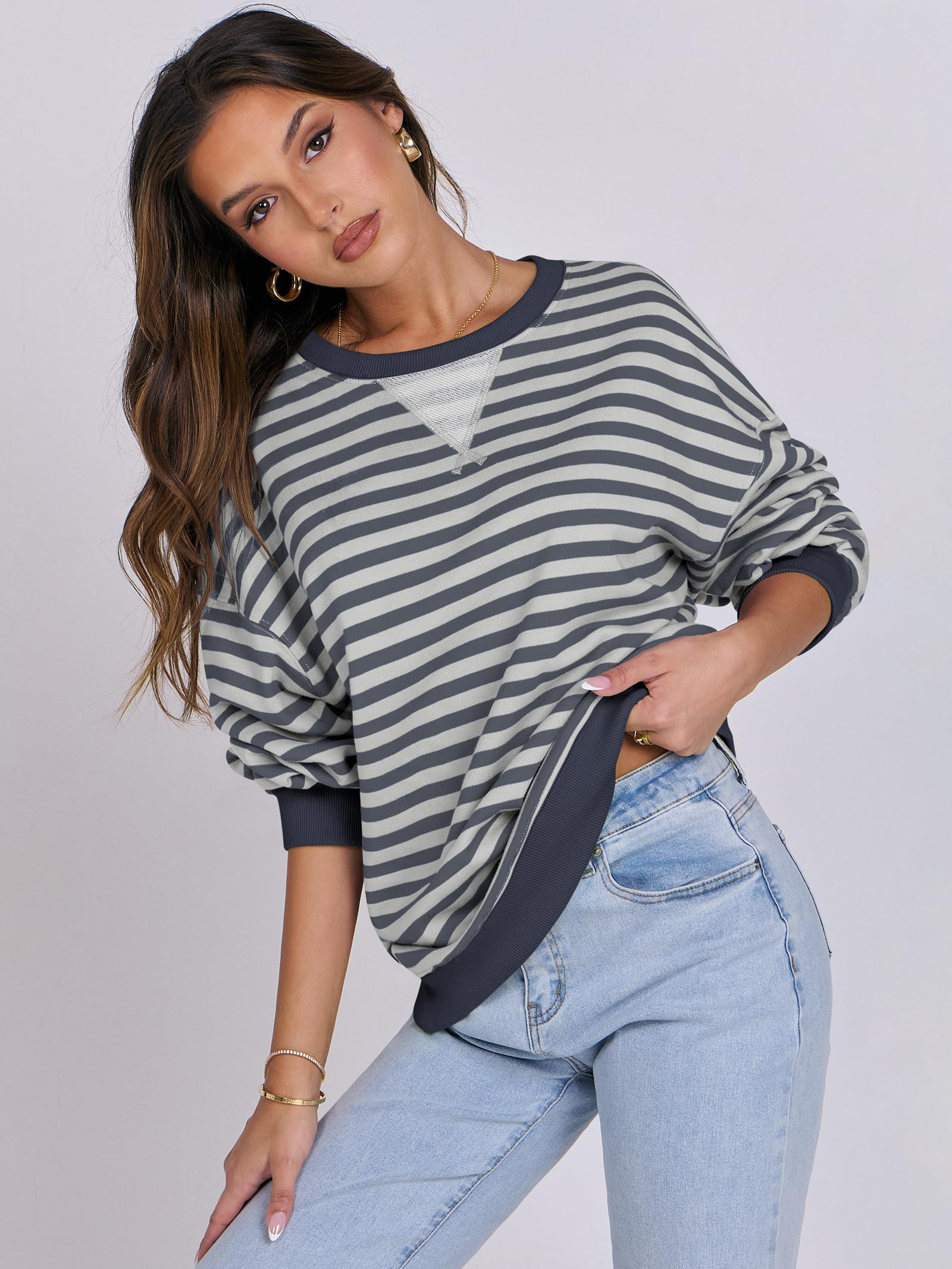 Women Striped Oversized Sweatshirt Long Sleeve