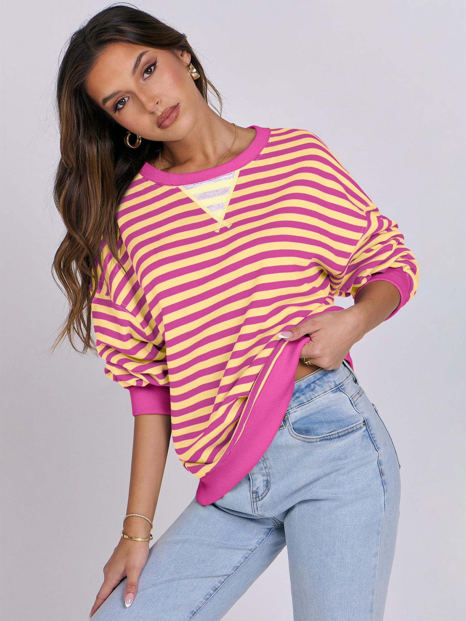 Women Striped Oversized Sweatshirt Long Sleeve