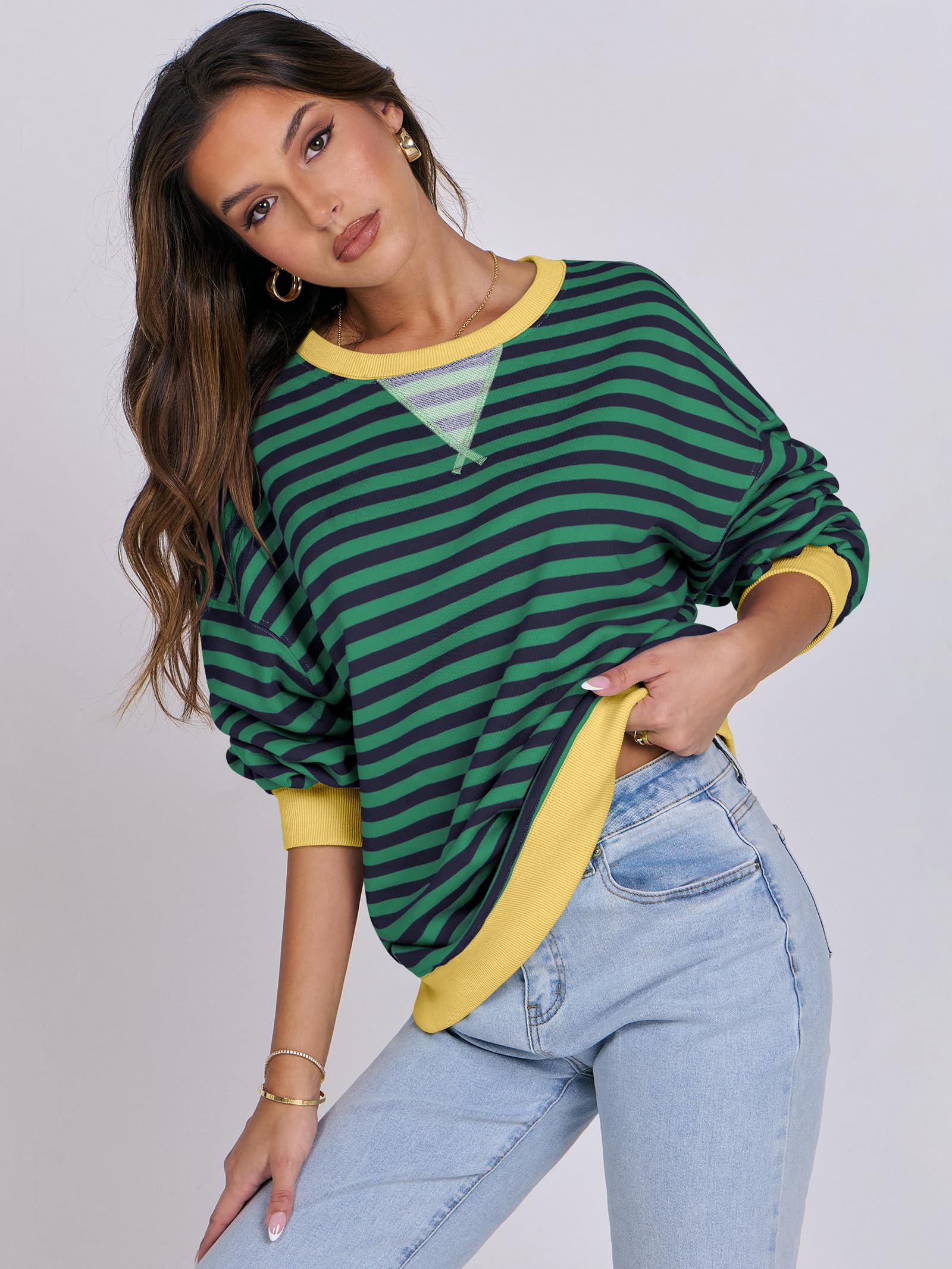 Women Striped Oversized Sweatshirt Long Sleeve