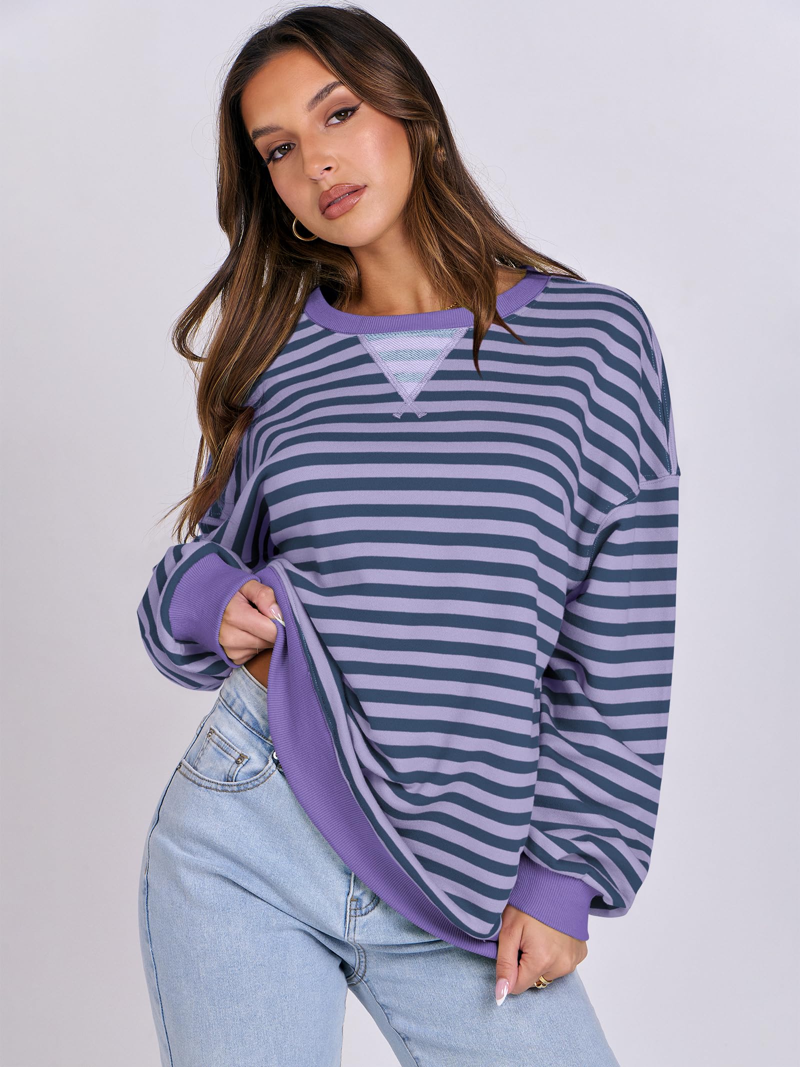 Women Striped Oversized Sweatshirt Long Sleeve