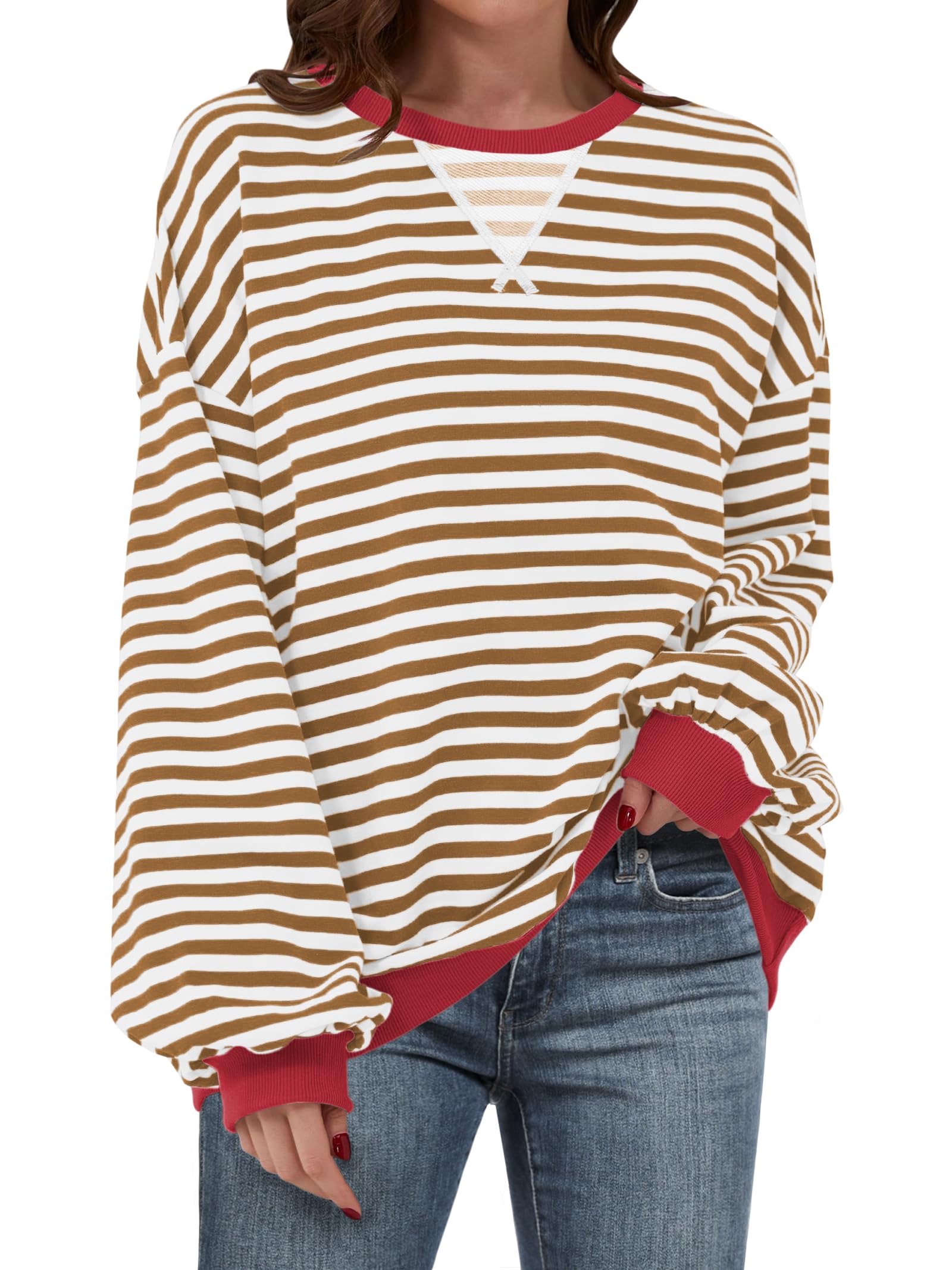 Women Striped Oversized Sweatshirt Long Sleeve