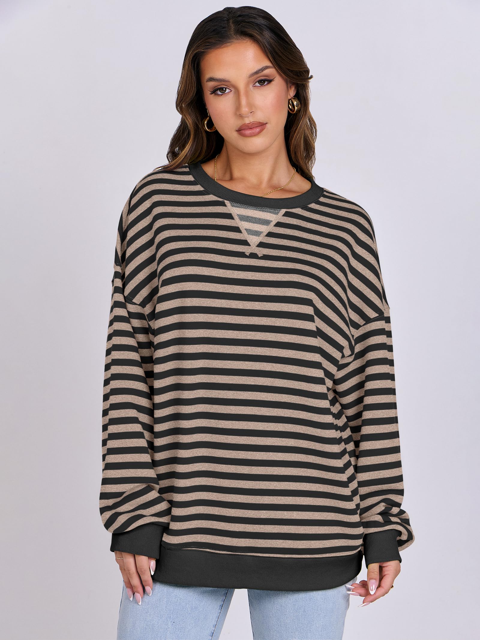 Women Striped Oversized Sweatshirt Long Sleeve