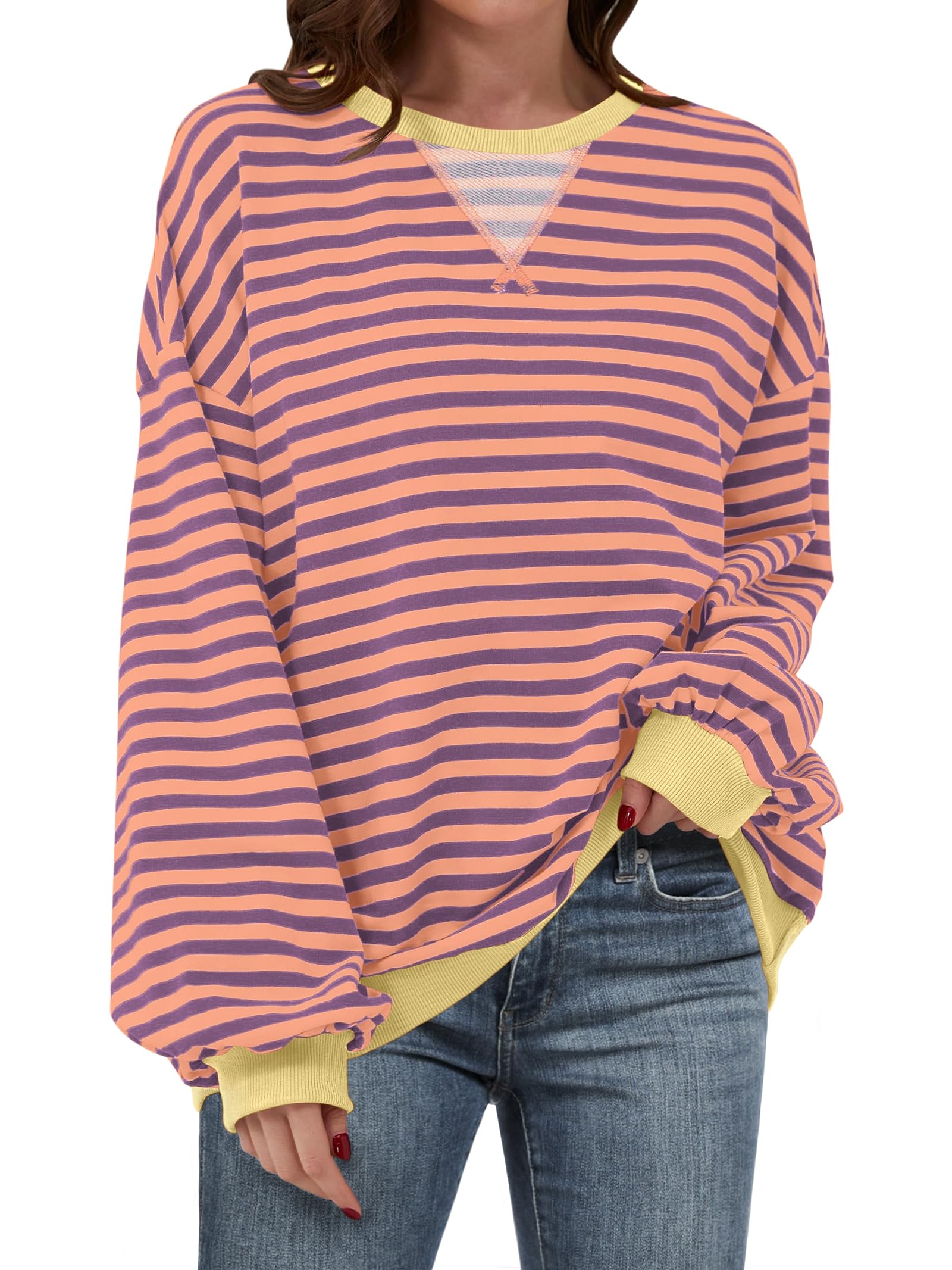 Women Striped Oversized Sweatshirt Long Sleeve