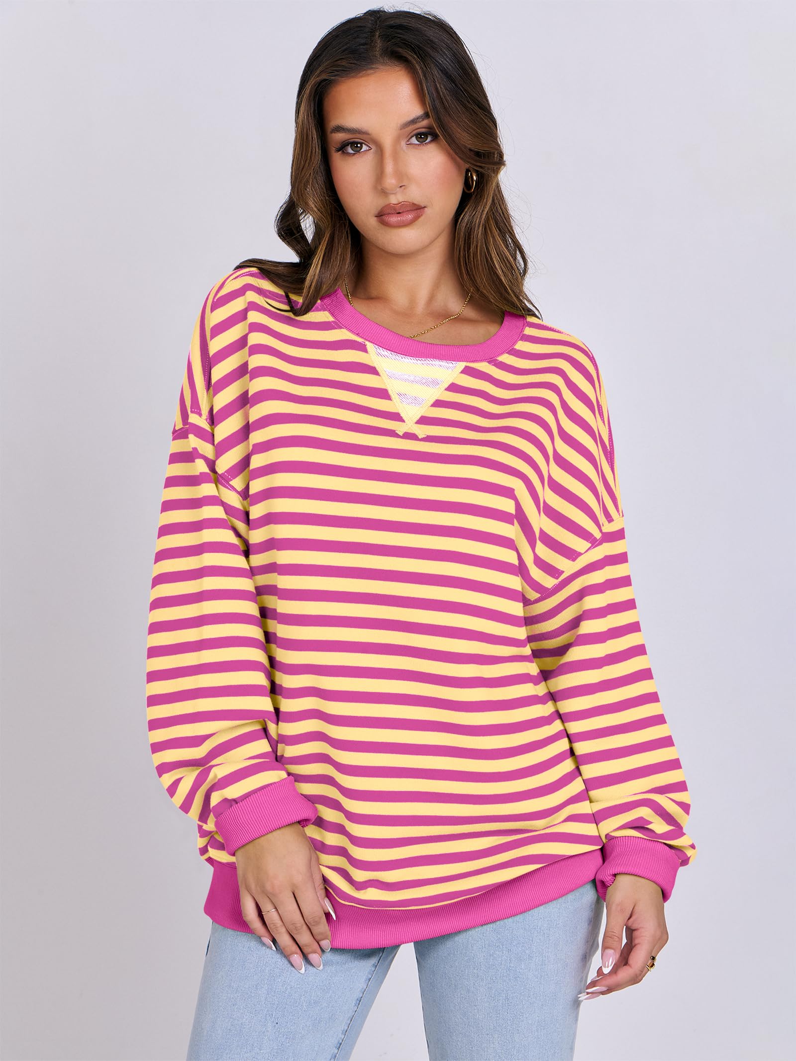 Women Striped Oversized Sweatshirt Long Sleeve