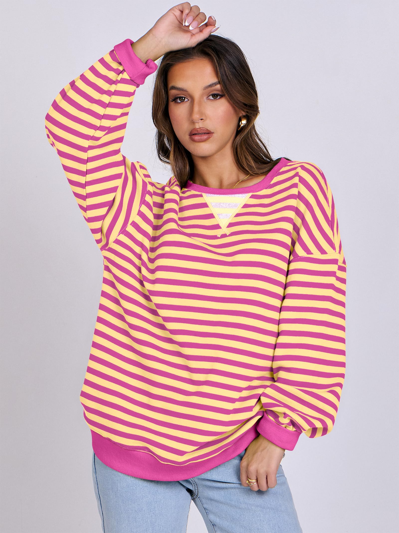 Women Striped Oversized Sweatshirt Long Sleeve