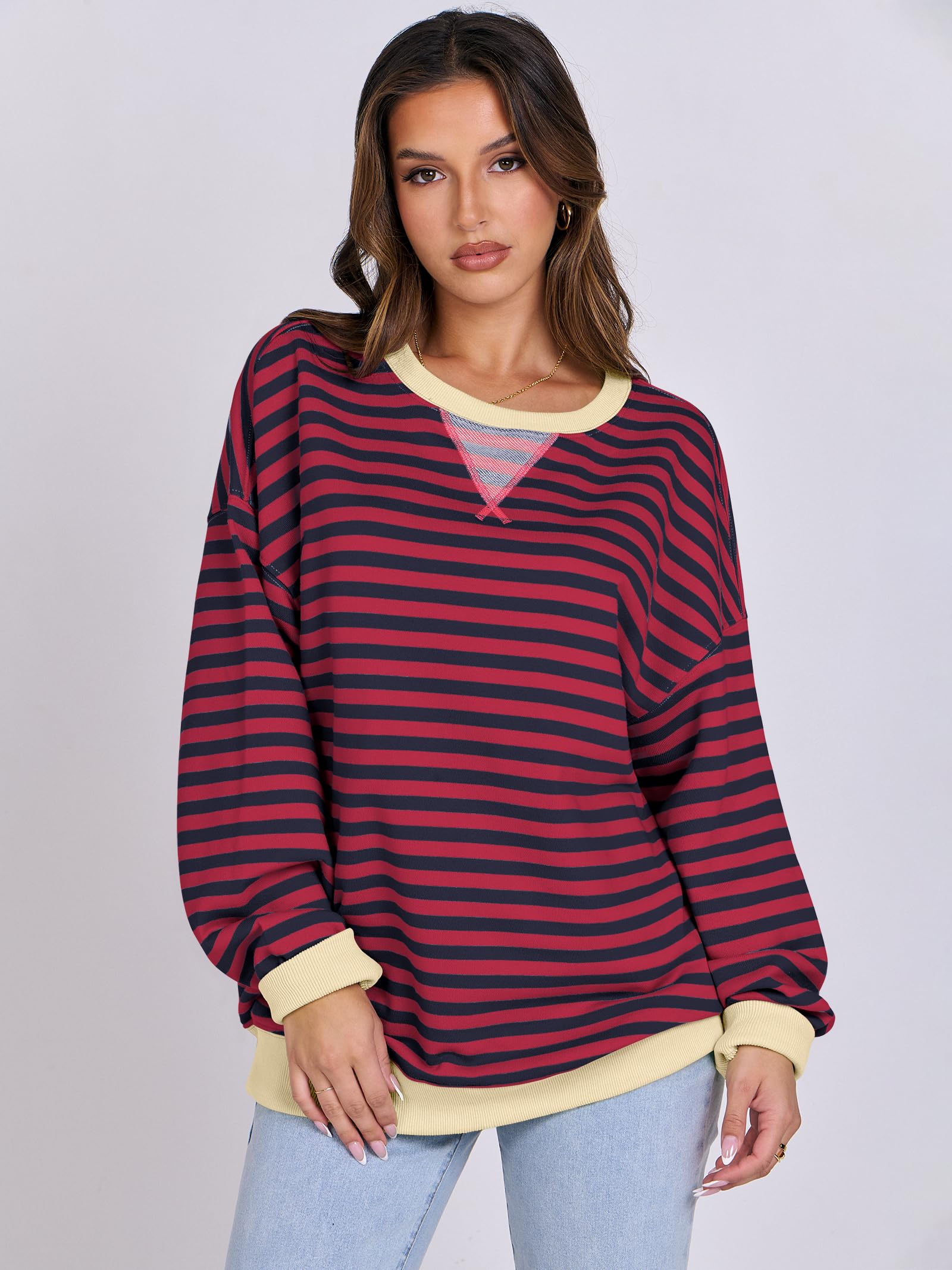 Women Striped Oversized Sweatshirt Long Sleeve