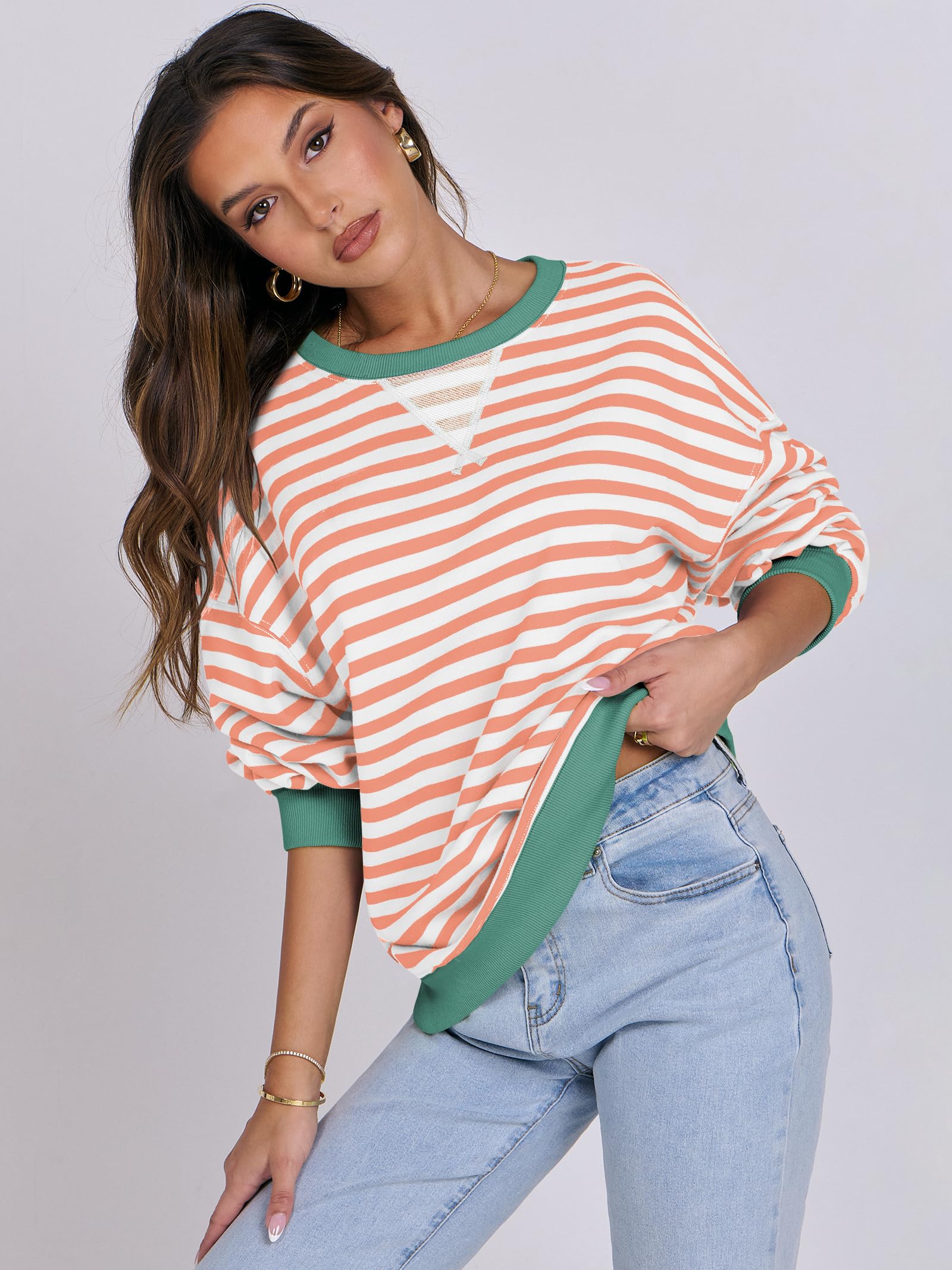 Women Striped Oversized Sweatshirt Long Sleeve