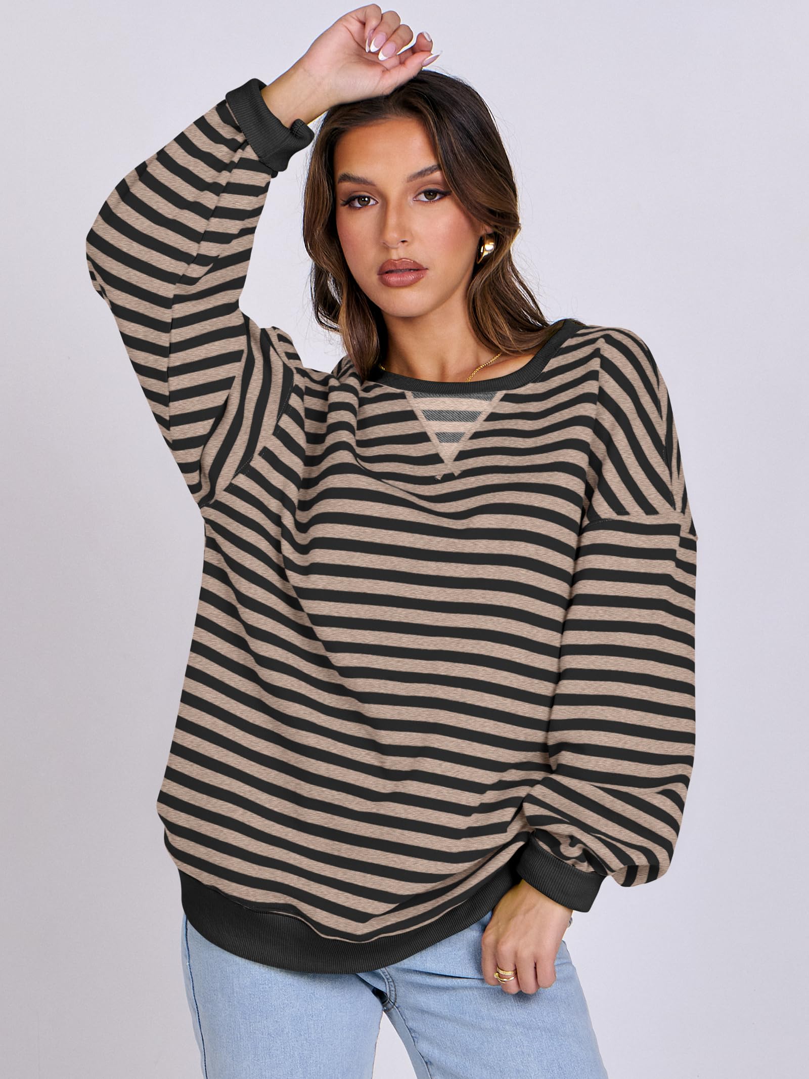 Women Striped Oversized Sweatshirt Long Sleeve