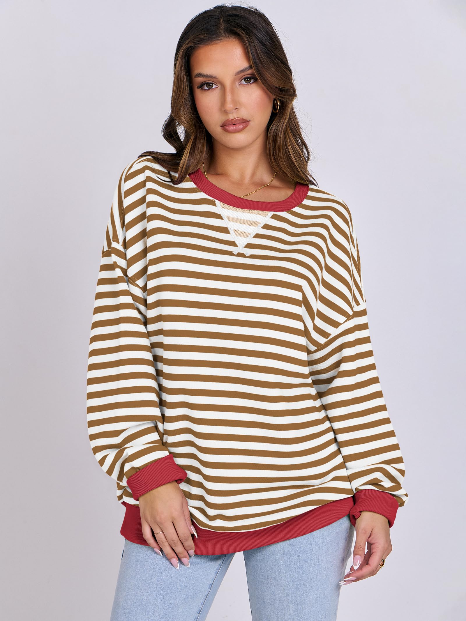 Women Striped Oversized Sweatshirt Long Sleeve